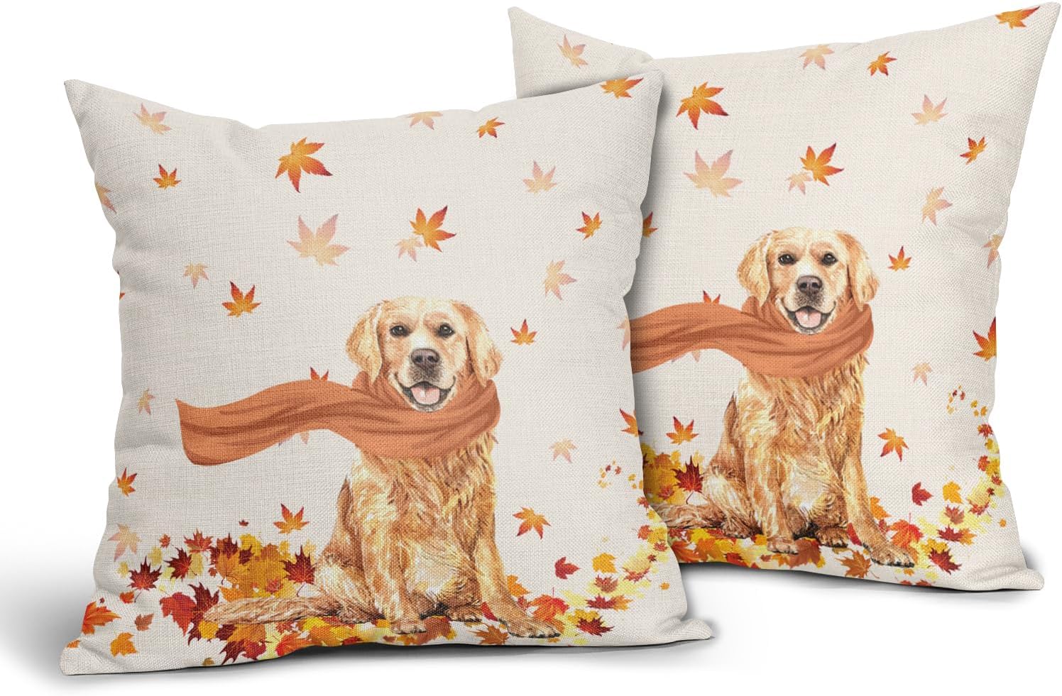 Golden Retriever – Funda de almohada de otoño con diseño de hojas de arce para perro, diseño de casa de campo, diseño moderno de Acción de Gracias,
