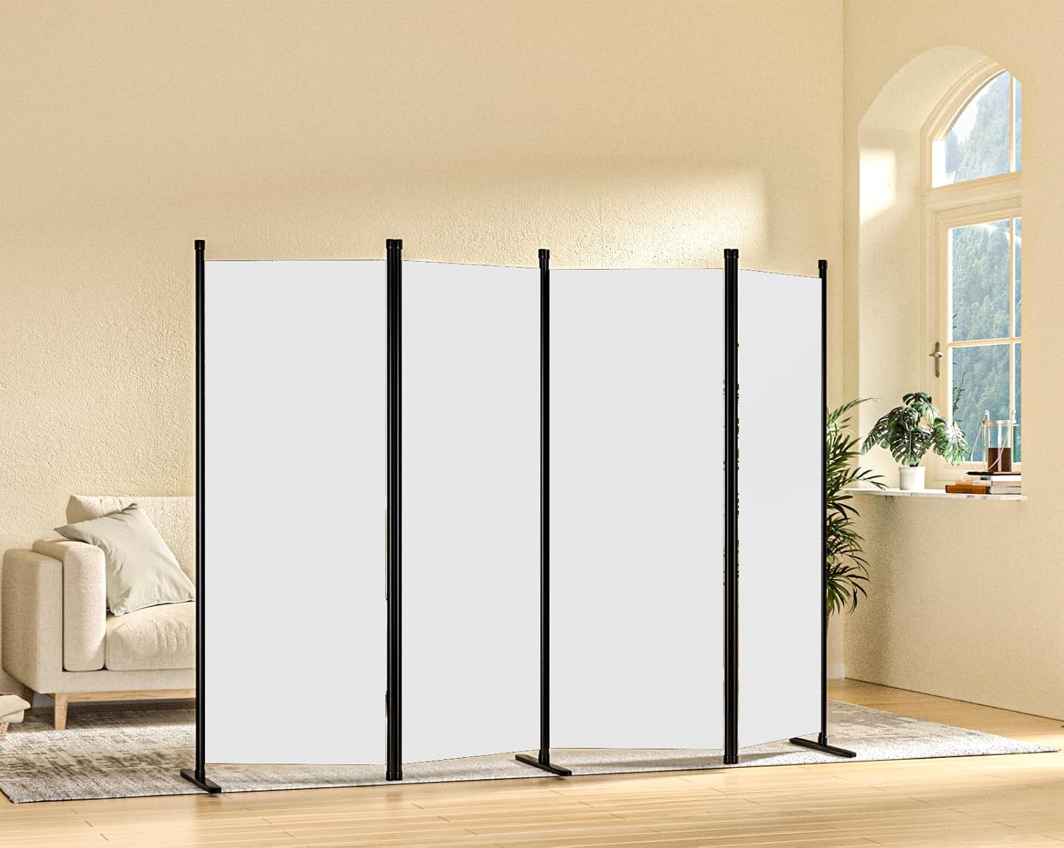 Divisores de habitación, pantallas de privacidad plegables, pantalla de partición de 4 paneles, marco de acero y partición de oficina fabulosa para