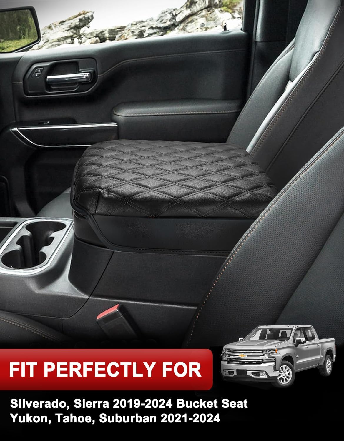 KBH Funda para reposabrazos de consola central para Chevy Chevrolet Silverado, GMC Sierra 2020-2023, Tahoe, Suburban, Yukon 2021-2023, piel