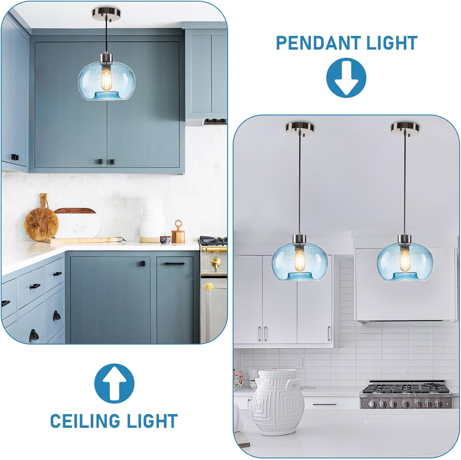 Luces colgantes para isla de cocina, accesorios de iluminación de vidrio soplado a mano, lámpara colgante de techo moderna de granja, vestíbulo,