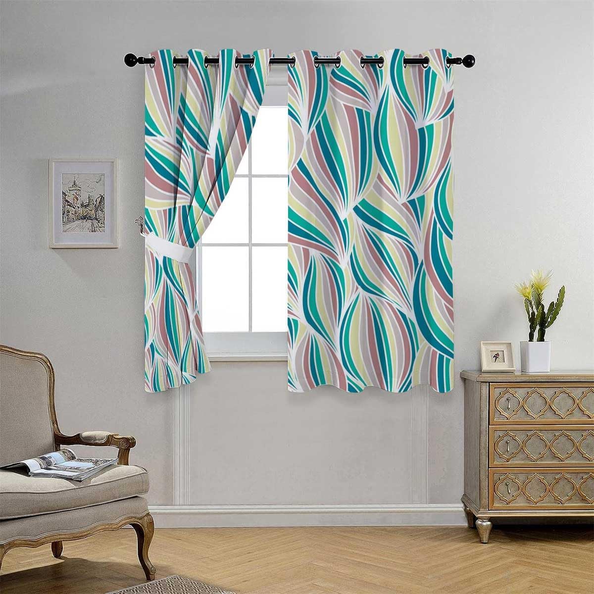 YANFENQI Cortinas para Habitacion Light Colour Abstract Lines Curtains for Doorways Curtain Wall 55Inch Width by 45Inch Length,2 Panels