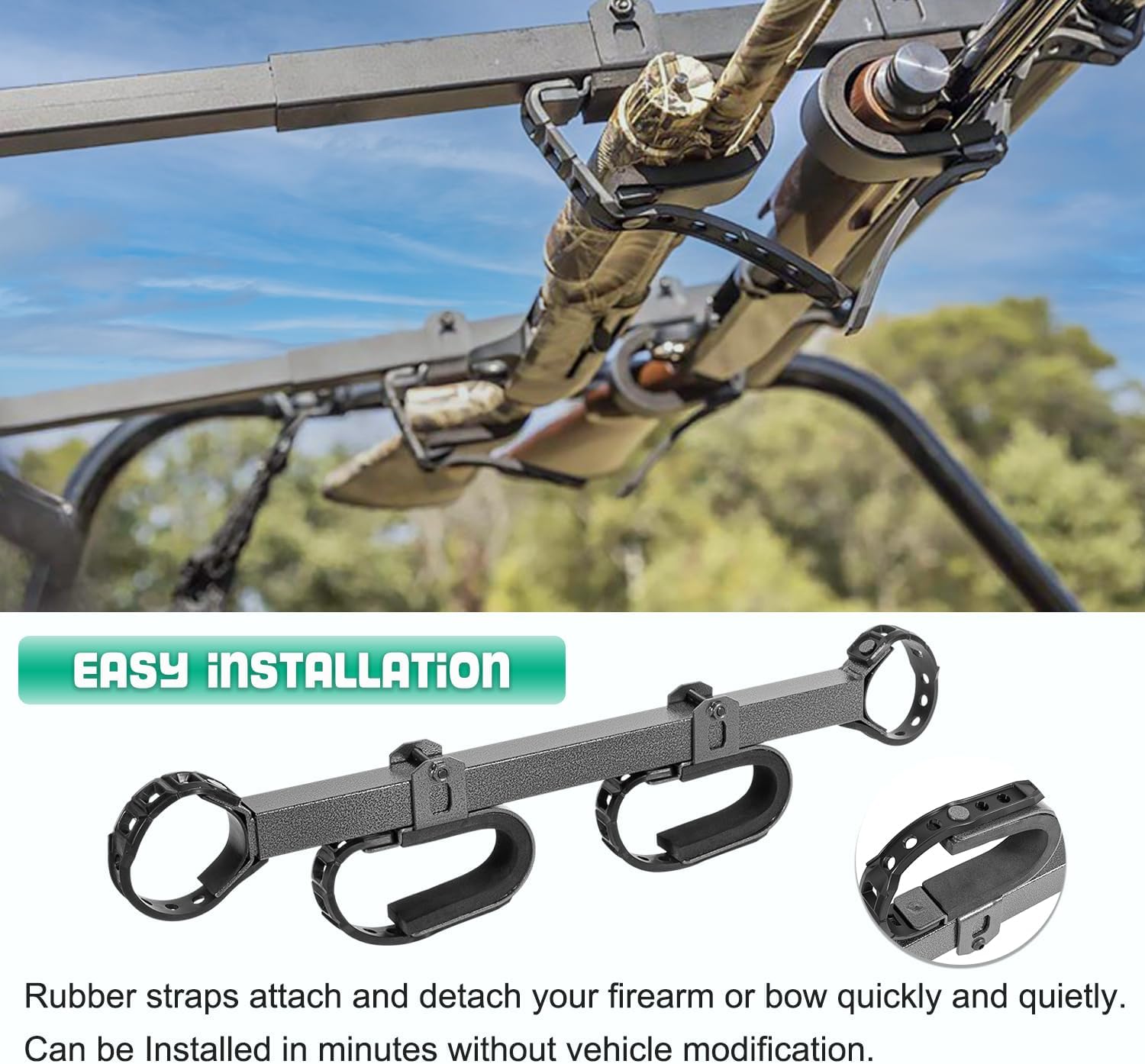 20079 UTV – Soporte para pistola y arco para barra antivuelco de 1.5 a 2 pulgadas, compatible con Polaris RZR Ranger Yamaha Can Am Kawasaki