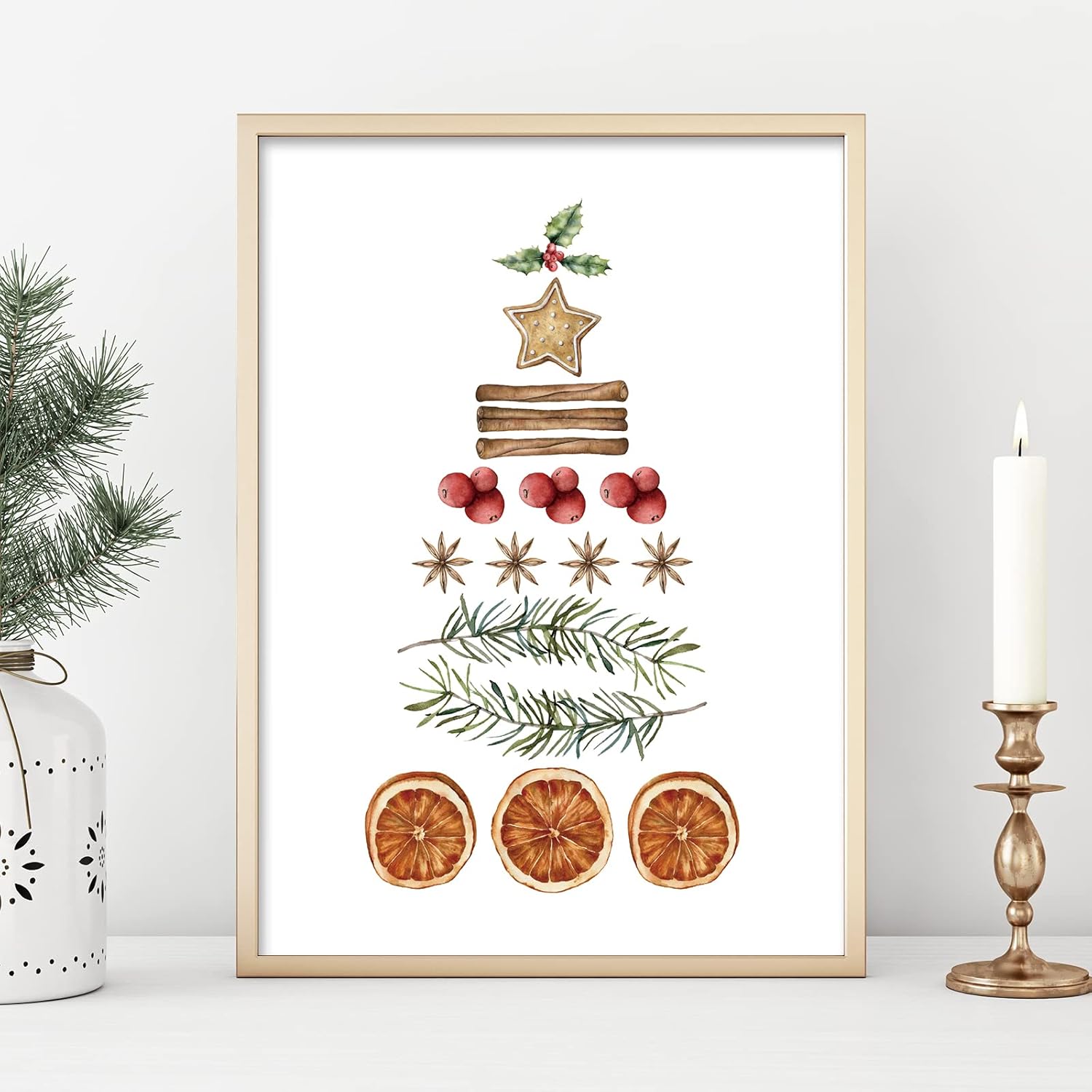 AnyDesign 12 impresiones artísticas navideñas para pared, diseño minimalista de acuarela, póster estético y acogedor de Navidad, decoración de