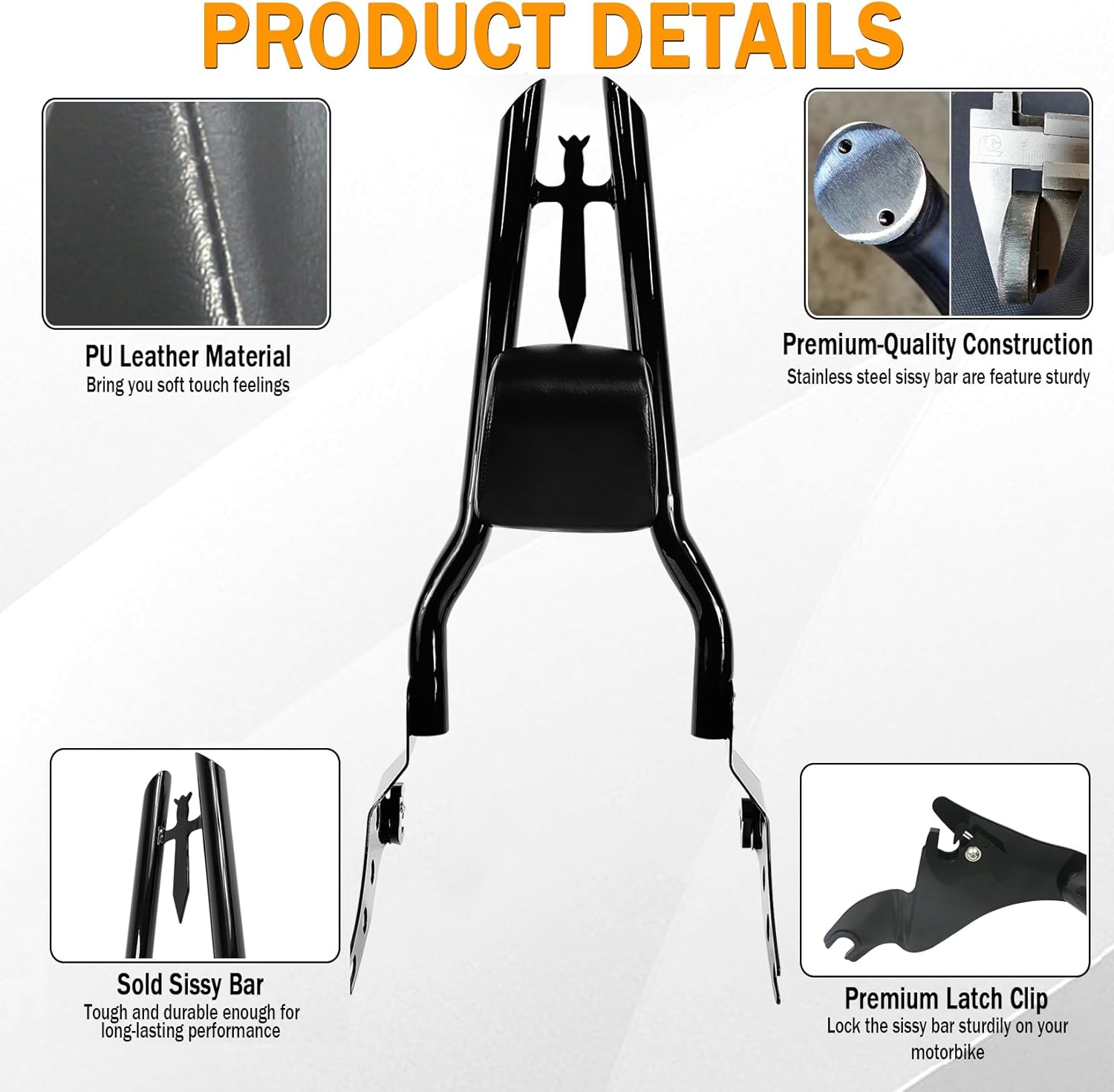 Respaldo vertical desmontable de 30 pulgadas de alto con barra de sissy con kit de accesorios de acoplamiento para Harley Fat Boy 114 FLFBS