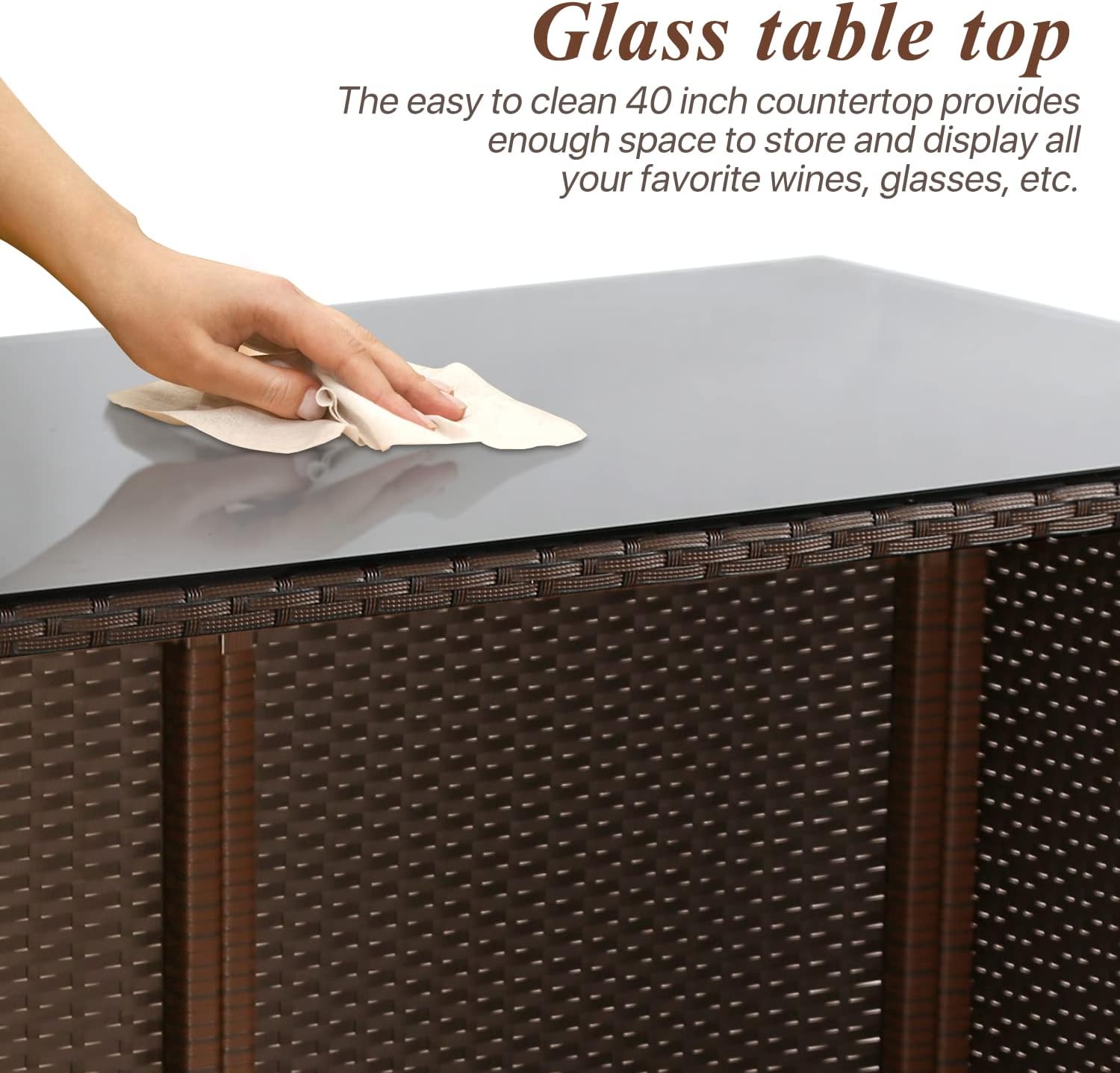 Juego de 3 piezas para bar de patio al aire libre, juego de mesa de mimbre para todo tipo de clima, juego de muebles de exterior con 2 taburetes,