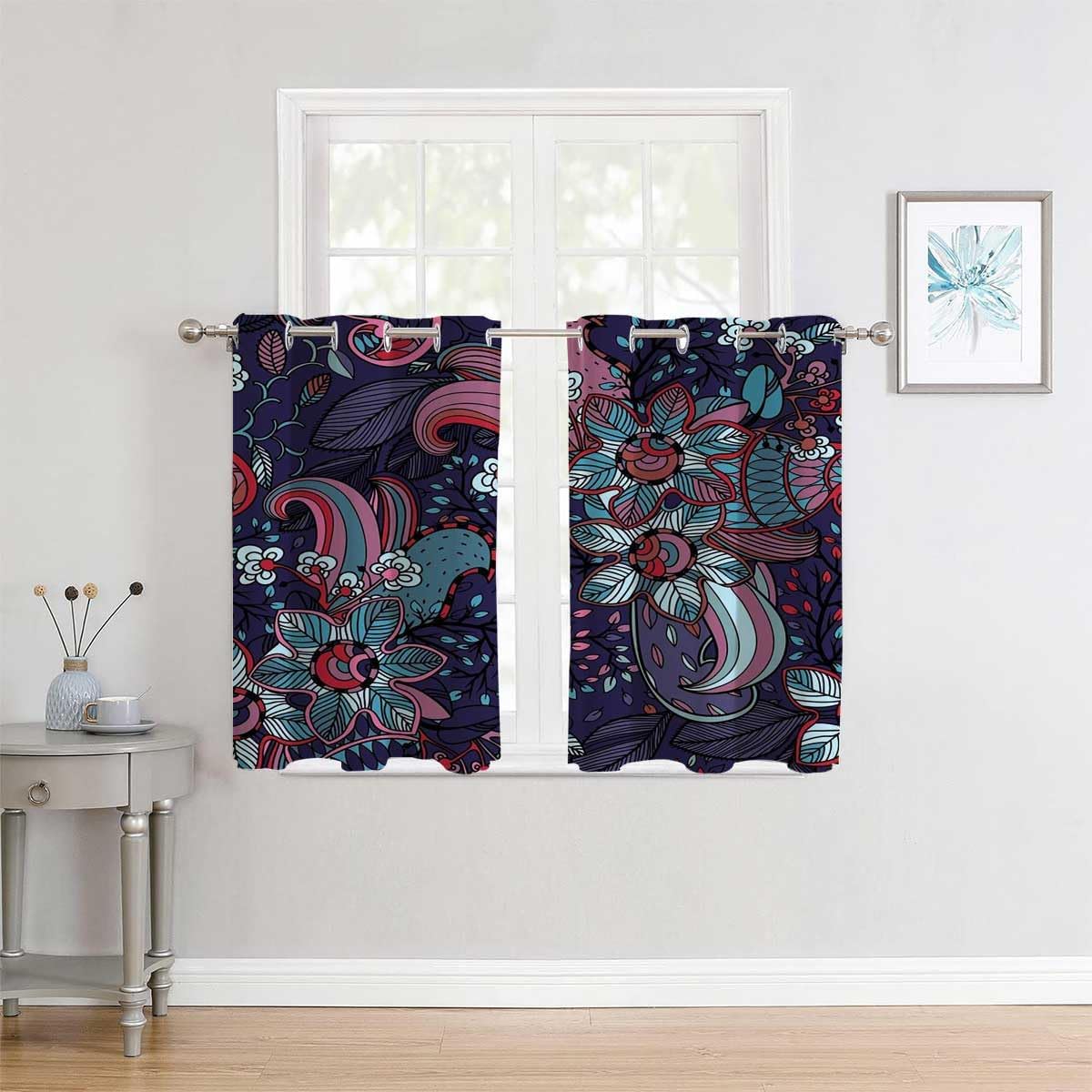 YANFENQI Cortina para Dividir Habitacion Retro Floral Graffiti Grommet Short Japanese Sliding Door Curtain Wall 55Inch Width by 45Inch Length,2