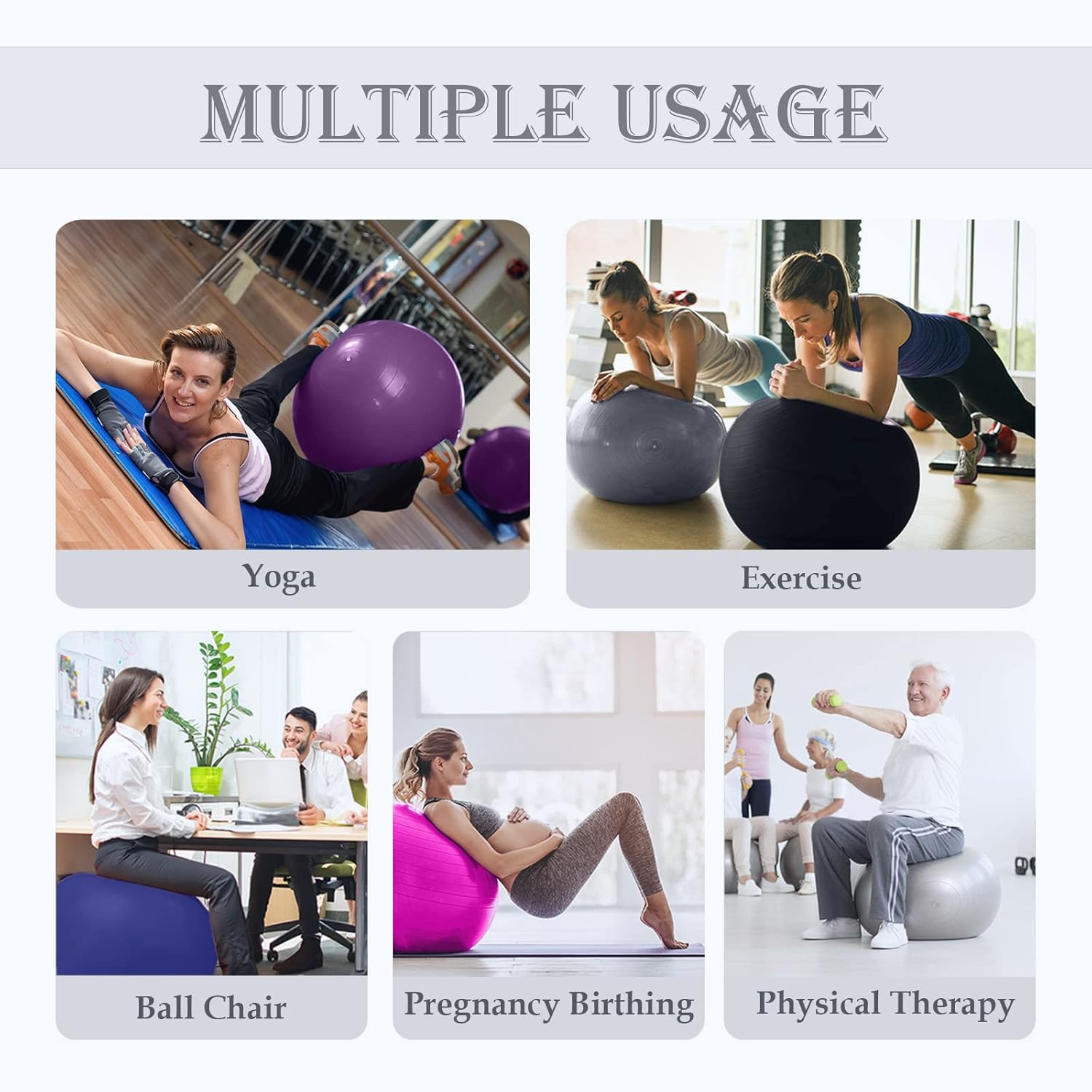 Pelota de ejercicio suave, silla de yoga antiestallido, soporta 2200 libras, pelota suiza de estabilidad con bomba para embarazo, parto,