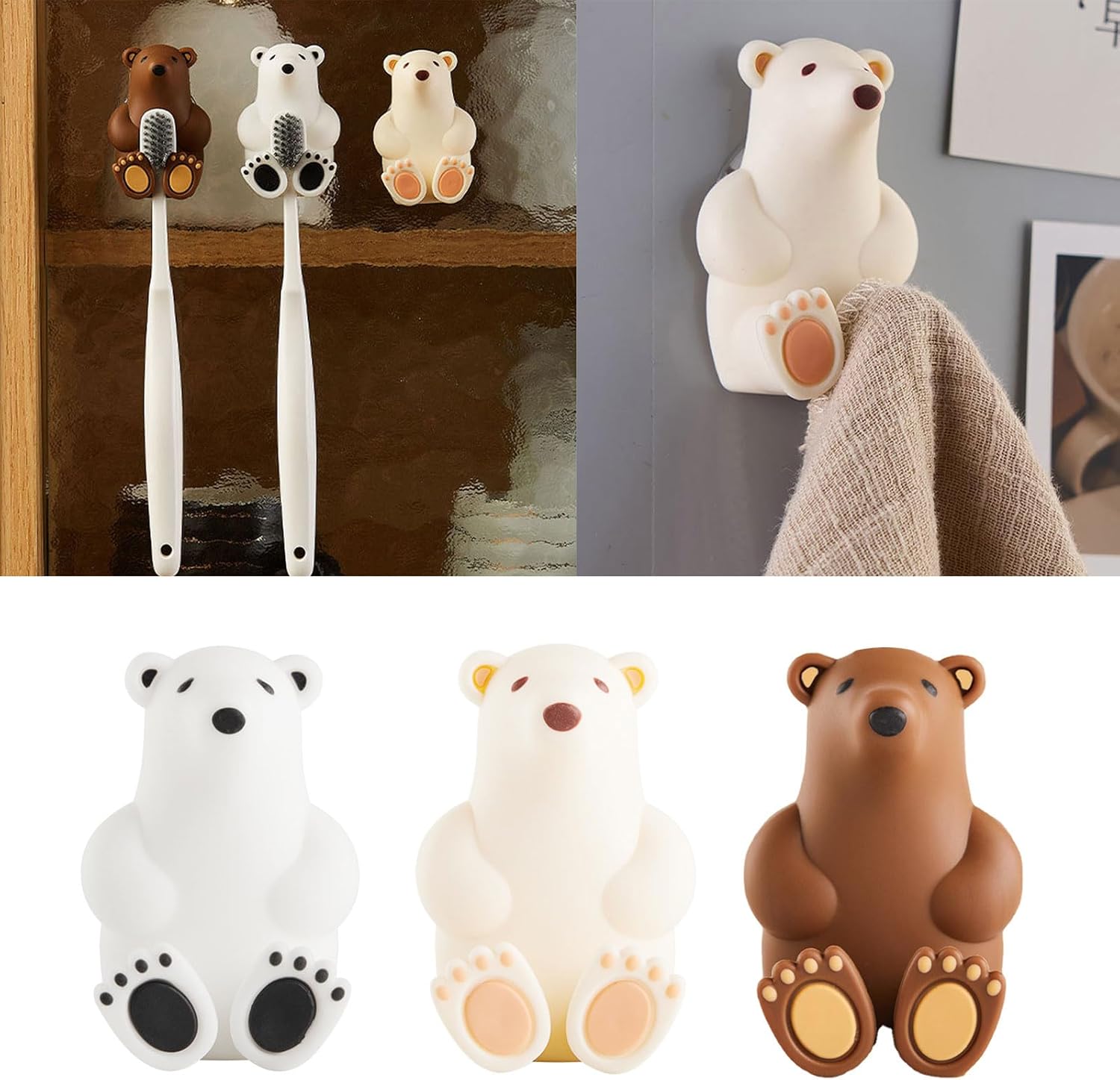 Espejo de baño Decoración de pared Soporte de almacenamiento de cepillo de dientes de oso montado en la pared para el hogar Soporte de cepillo de