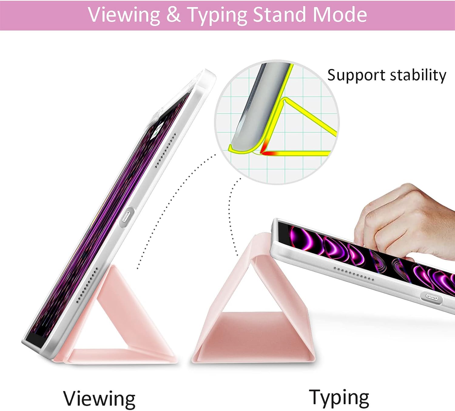 Hoidokly Funda para iPad Pro de 12.9 de 65433 generación (2022202120202018), carcasa delgada y transparente con soporte inteligente de triple