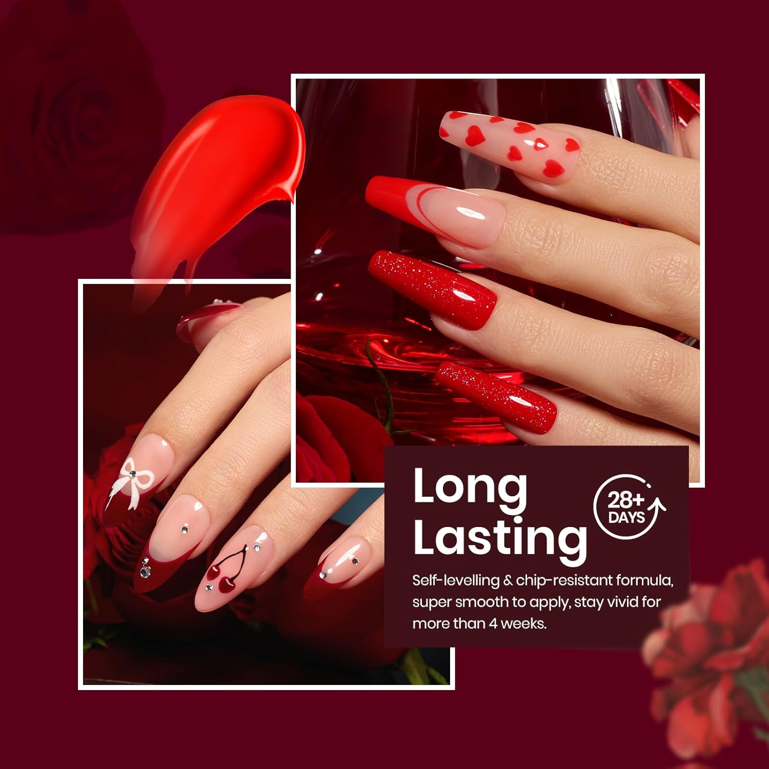 Beetles – Kit de 6 esmaltes de uñas de gel, colección Caramel, esmalte de gel de primavera, color borgoña, rojo y marrón, gel de uñas semipermanete,