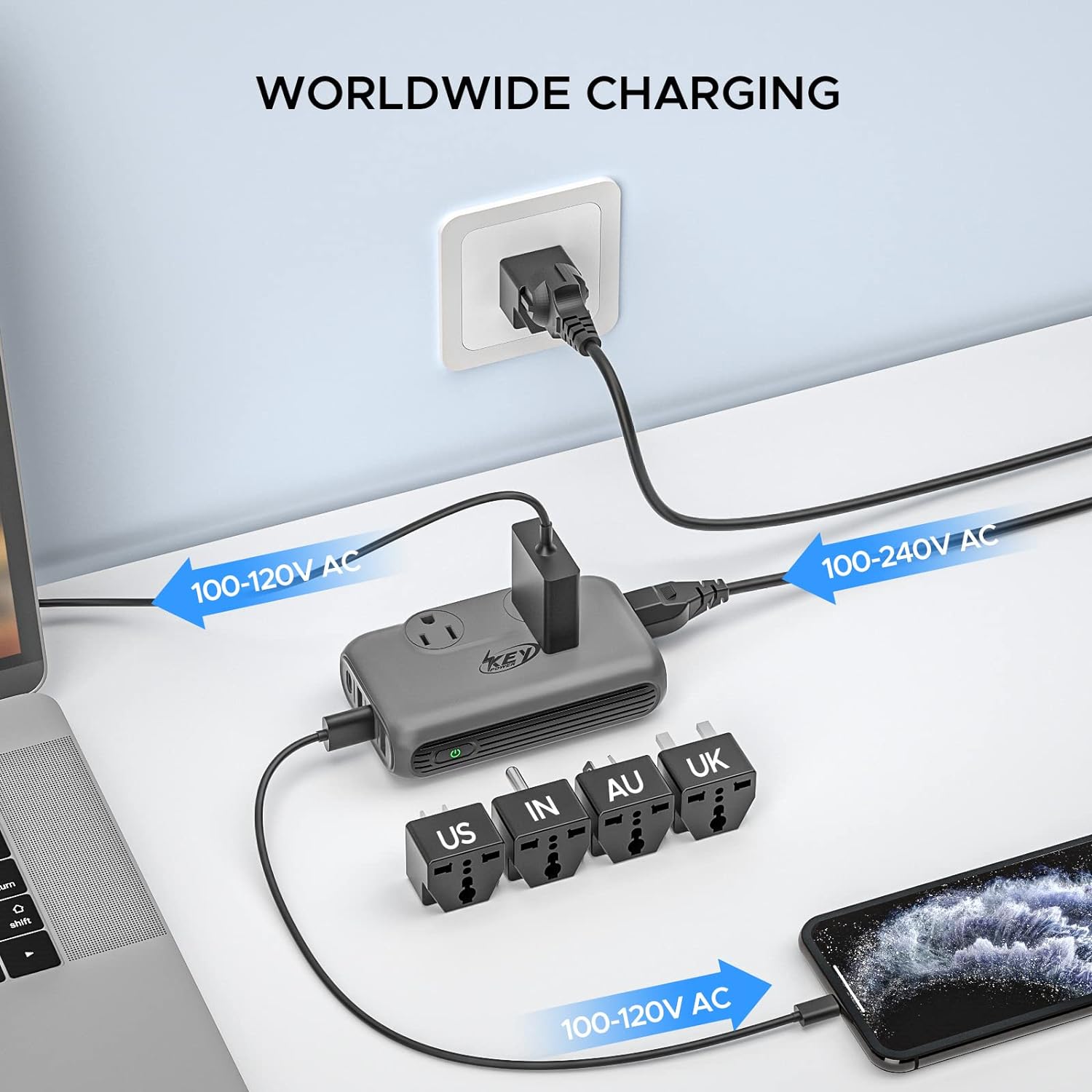 Convertidor de 220 V a 110 V, convertidor de voltaje descendente Key Power de 230 vatios y convertidor de corriente, adaptador de corriente de viaje