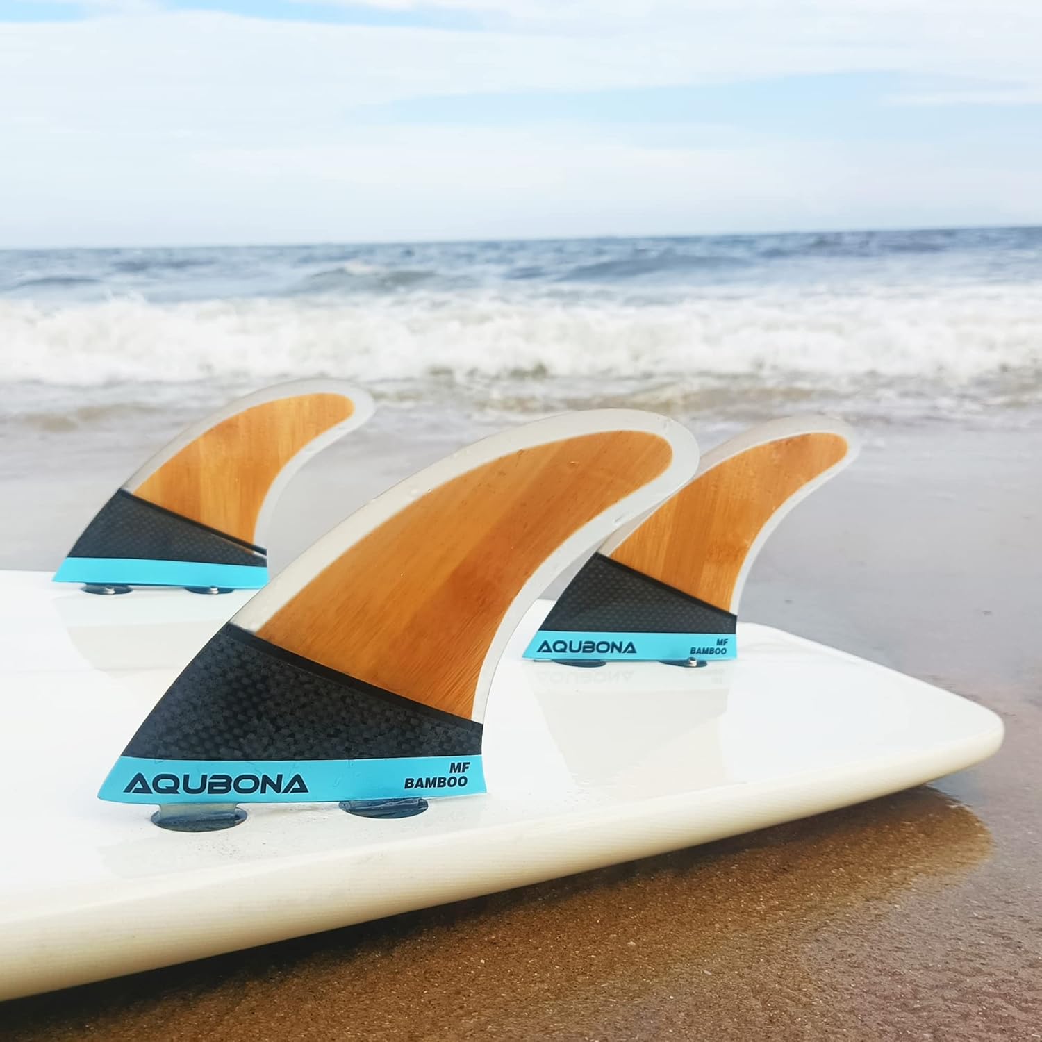 AQUBONA Juego de aletas grandes (MF) de fibra de vidrio de bambú para tablas de surf, tablas de surf de una sola pestaña o doble pestaña, con