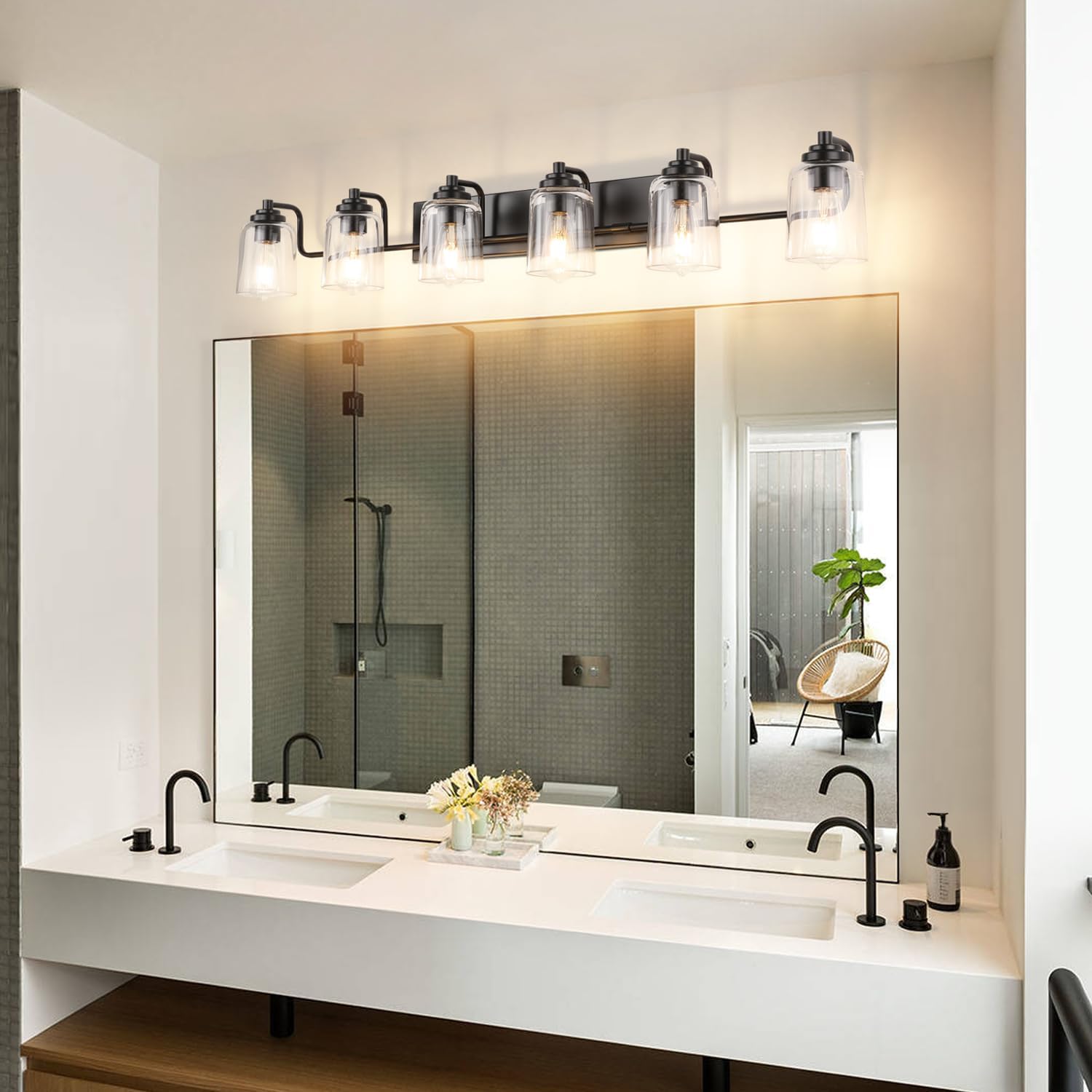 SOLFART 6 luces de tocador para espejo negro accesorios de baño negro lámpara de tocador lámpara de baño accesorios de pared montaje en pared 50