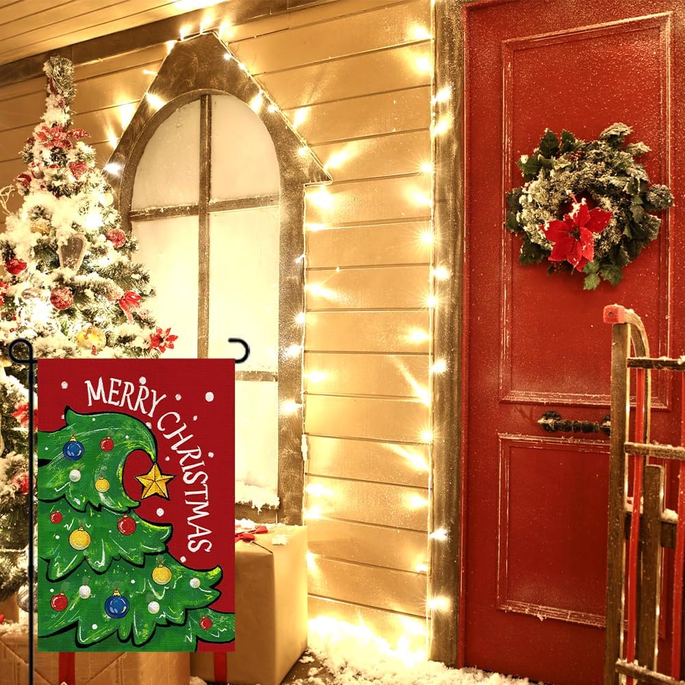 Bandera de jardín de Navidad de 12 x 18 pulgadas, bandera de doble cara para árbol de Navidad para patio, decoración de temporada de invierno al