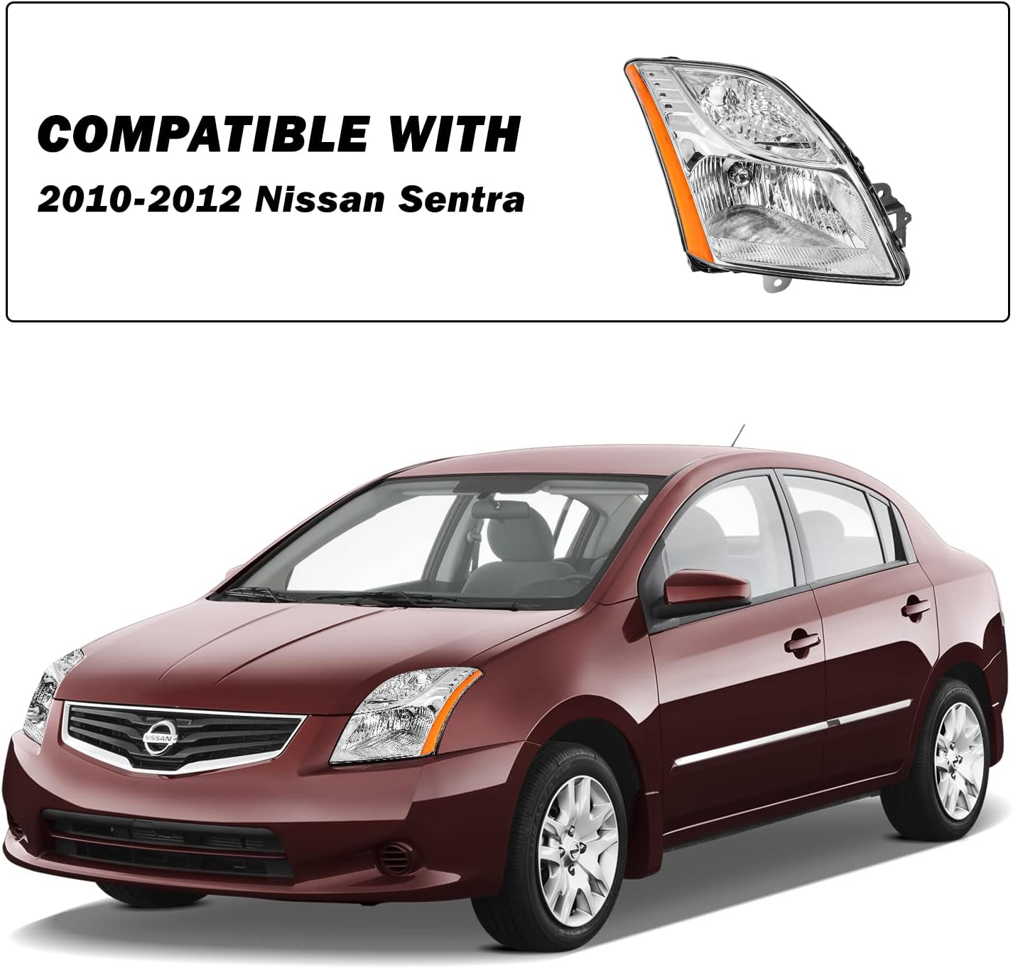 SOCKIR Conjunto de faro delantero para Nissan Sentra 2010 2011 2012 conductor y pasajero lado cromado
