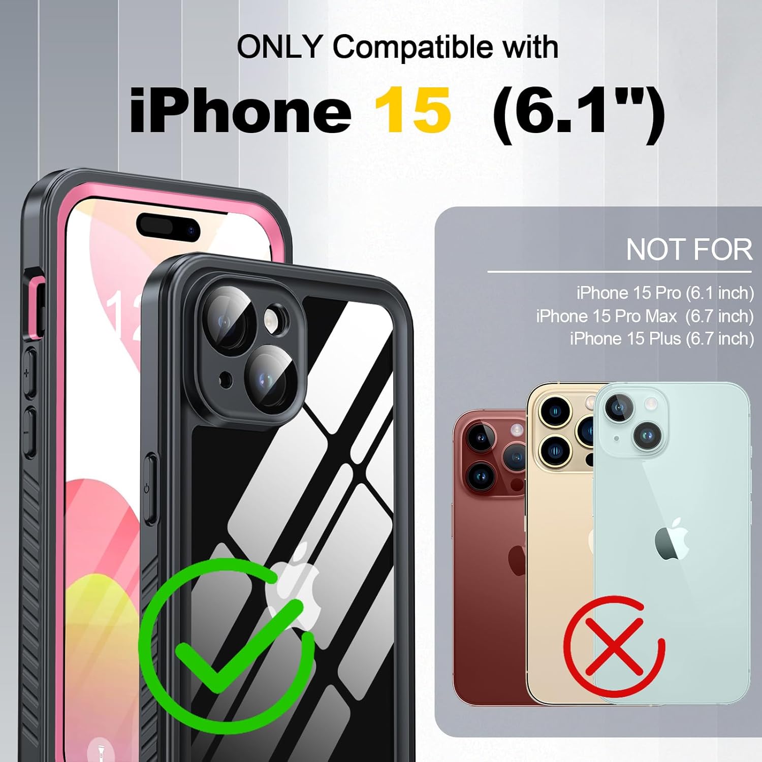 ANTSHARE Funda impermeable para iPhone 15, protector de pantalla y lente integrados 14 pies a prueba de caídas militares cuerpo completo a prueba de