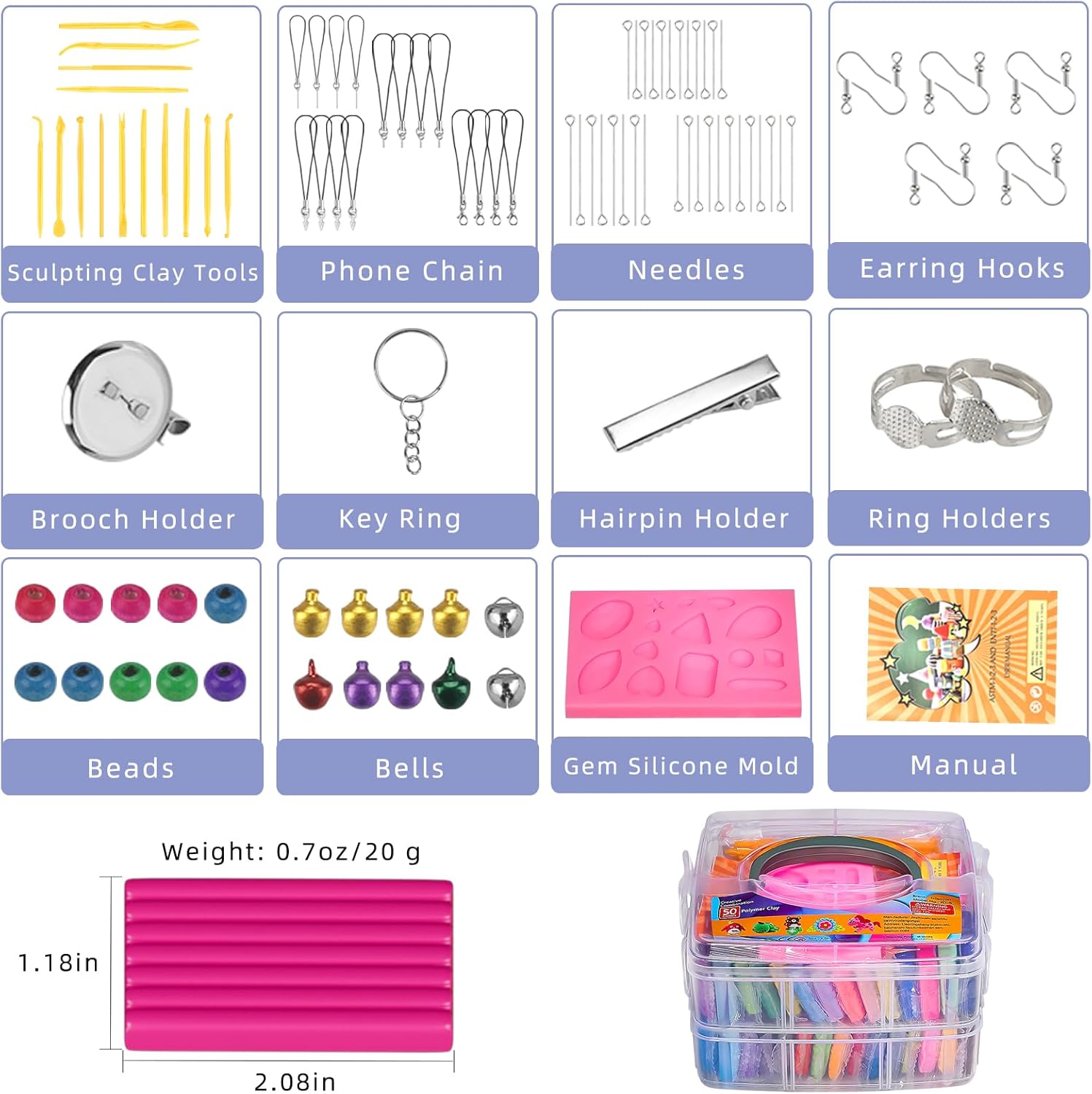 Arcilla polimérica, arcilla de modelado Ixiaoyoo Horno para niños, kits de iniciación de bricolaje, modelo de arcilla, no tóxica, antiadherente, con