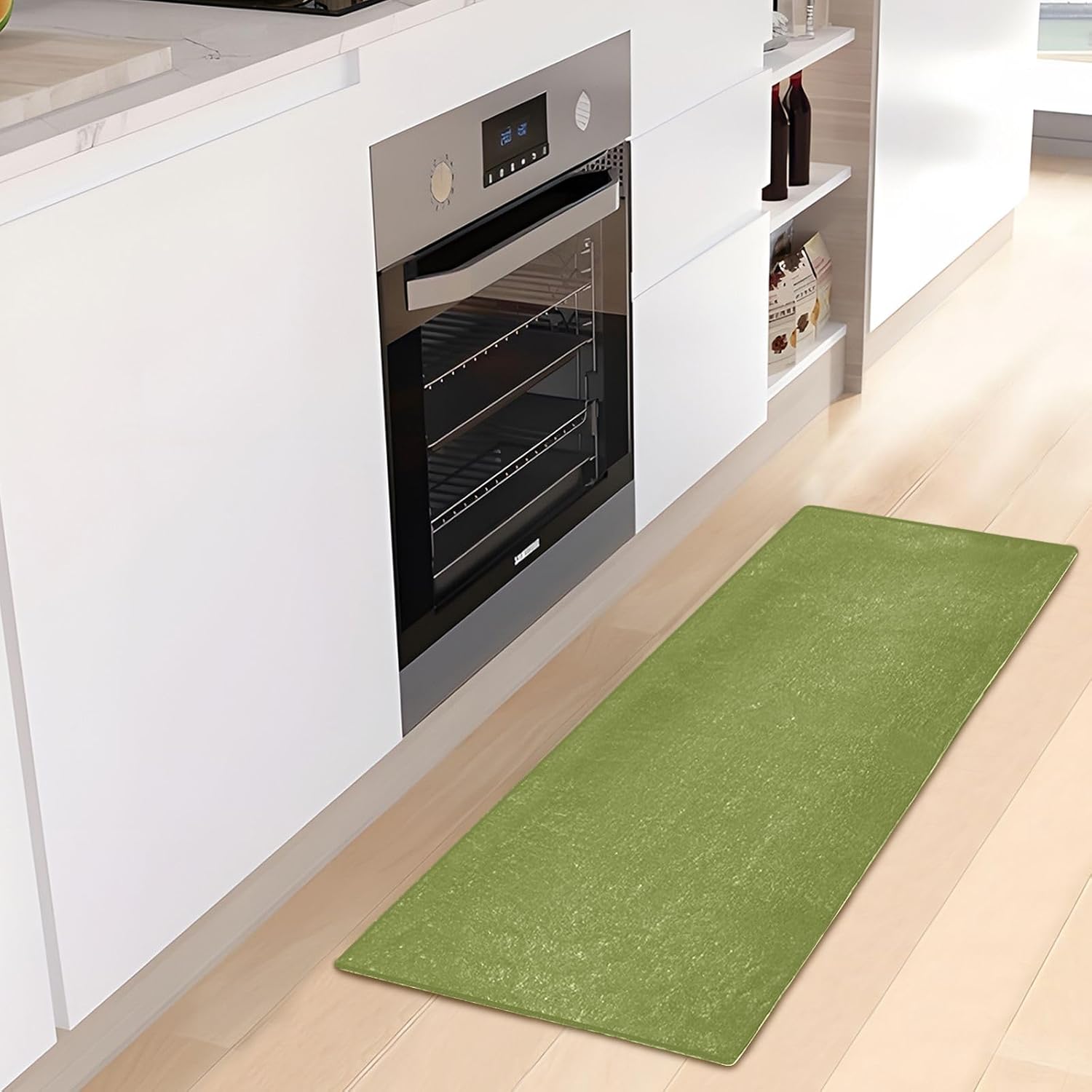 Alfombra de baño de felpa verde musgo, alfombra de baño con parte trasera de goma antideslizante, lavable, alfombra de baño absorbente, 39 x 20