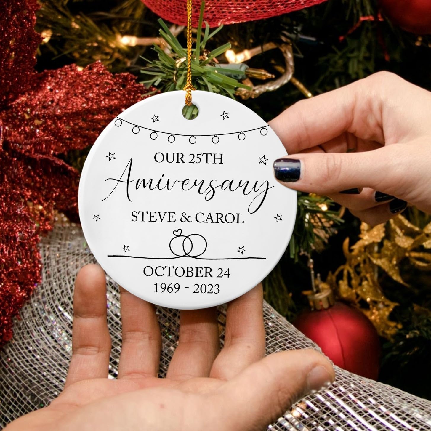 Adorno personalizado de Navidad de aniversario de boda 2023, nuestro 25 aniversario, adornos de Navidad de cerámica, regalos para parejas, señor y