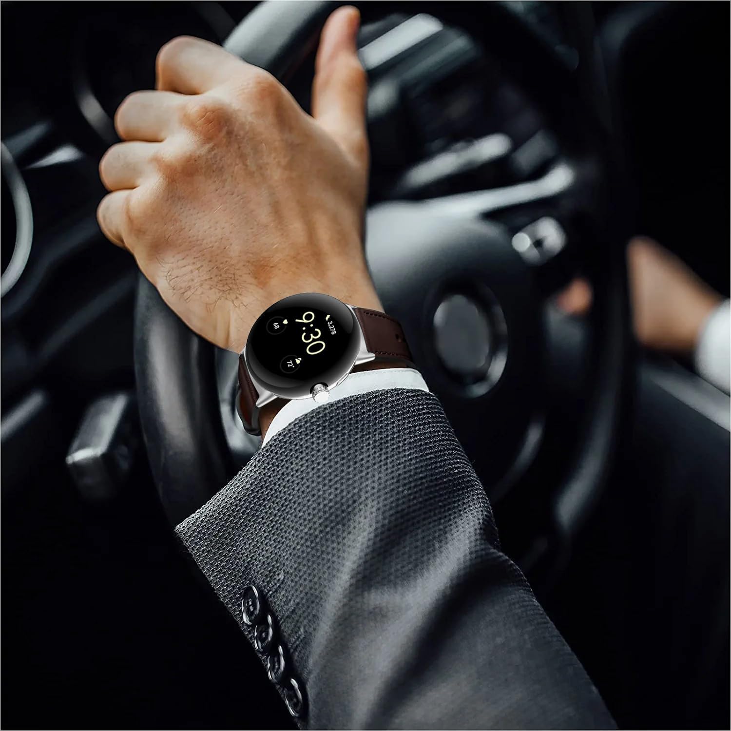 Leather Bands Compatible for Google Pixel Watch Band Leather for Men, Pixel Watch Wristband Adjustable Clasp Strap for Google Pixel Watch