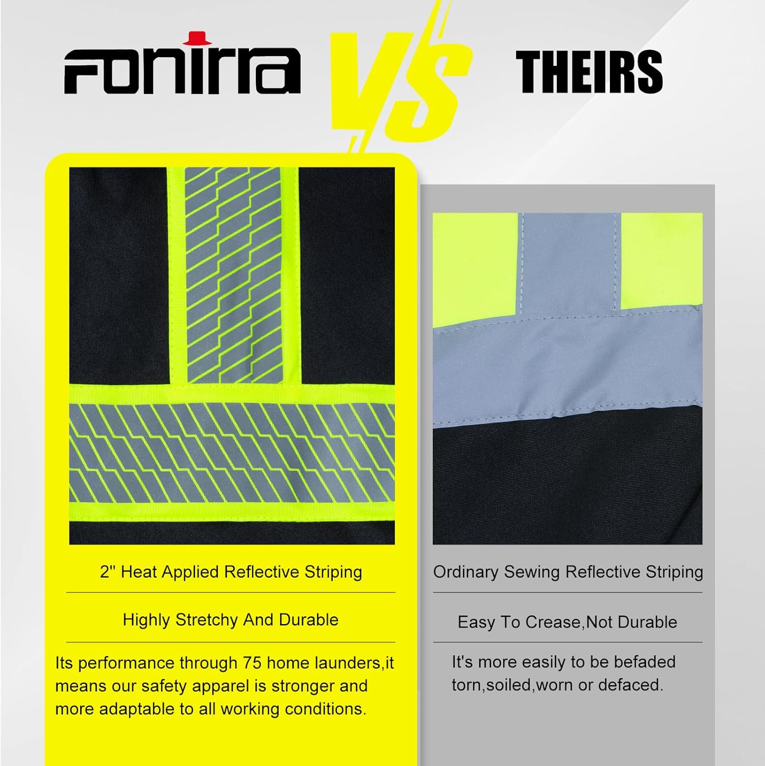 FONIRRA Men’s High Visibility Safety ANSI Class 3 Lined Fleece Hoodie Sweatshirt with Black Bottom Jumper Workwear for Men(Black,2XL)
