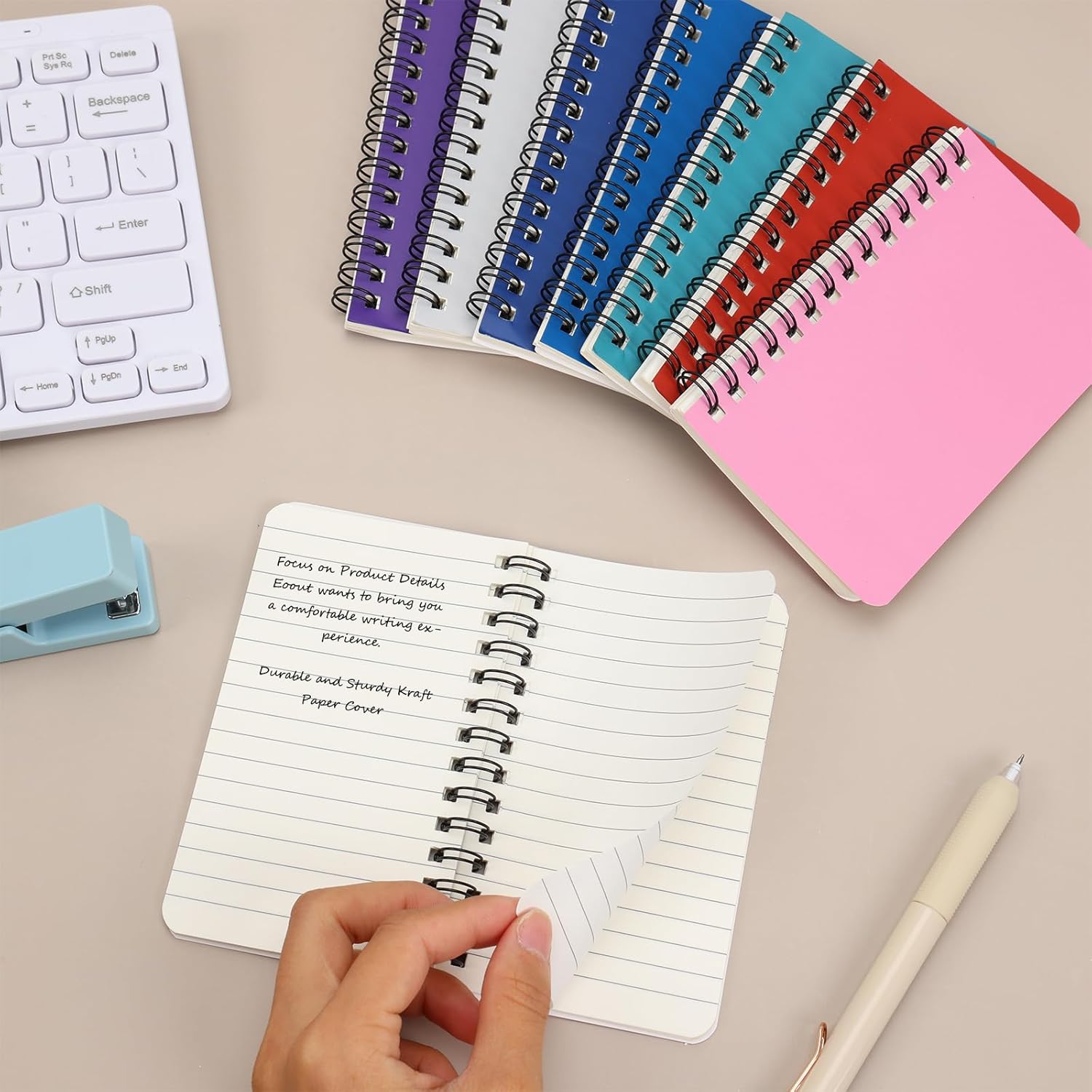 EOOUT Paquete de 16 blocs de notas de 3 x 5 pulgadas, cuadernos de bolsillo pequeños en espiral, mini bloc de notas rayado universitario, 8 hojas de