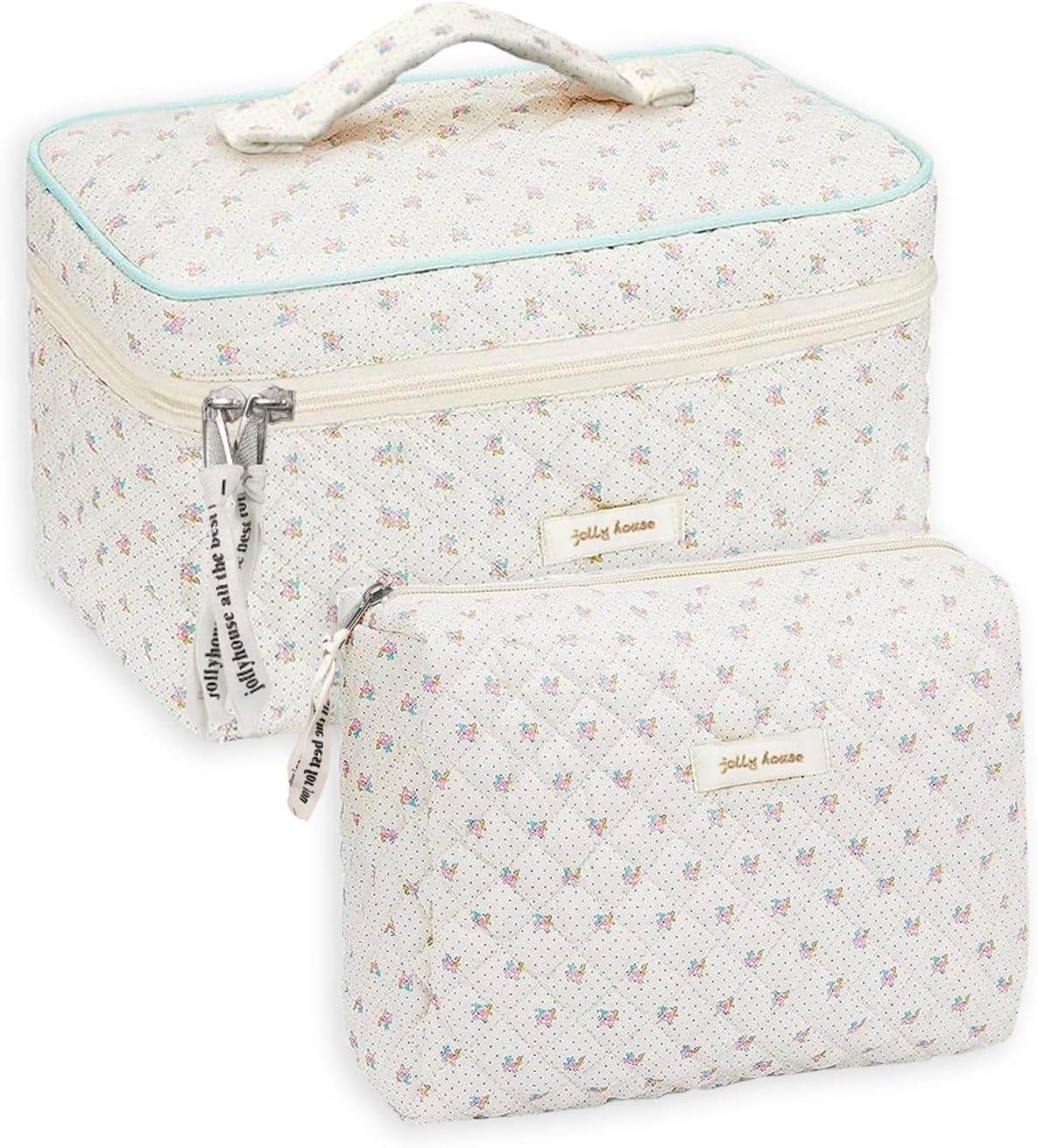 GEMLORD Bolsa de maquillaje de 3 piezas con parches de preparación para niños, pequeña bolsa de cosméticos con letras de chenilla, piel sintética,