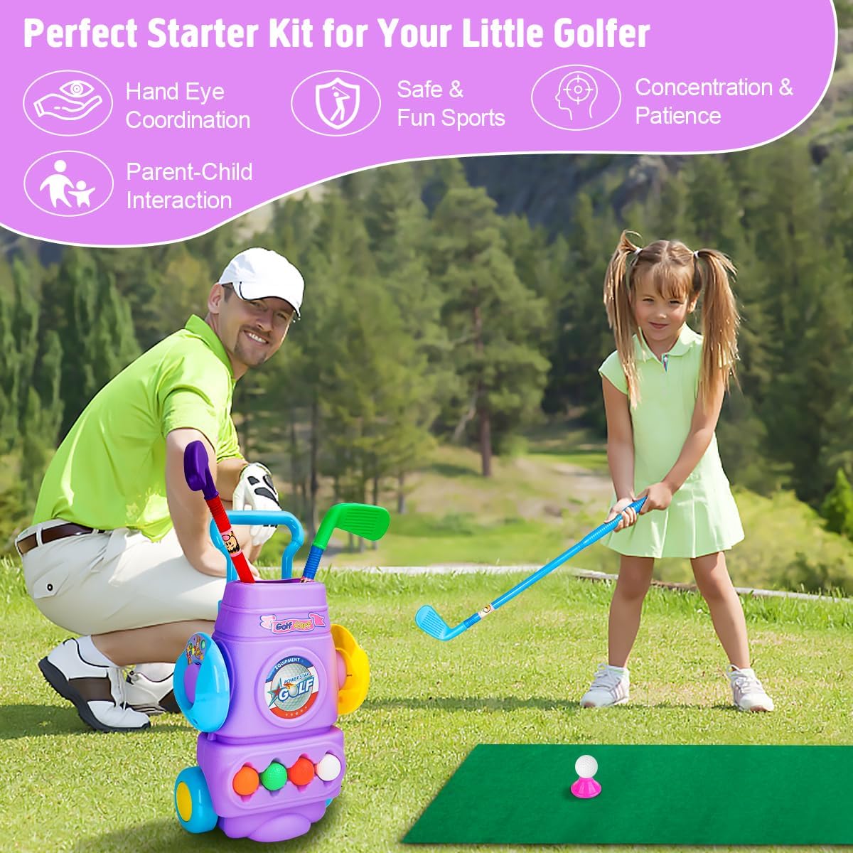 Meland Juego de palos de golf para niños, juego de pelota de golf para niños, juguetes deportivos, regalo para niños y niñas de 3, 4, 5, 6 años