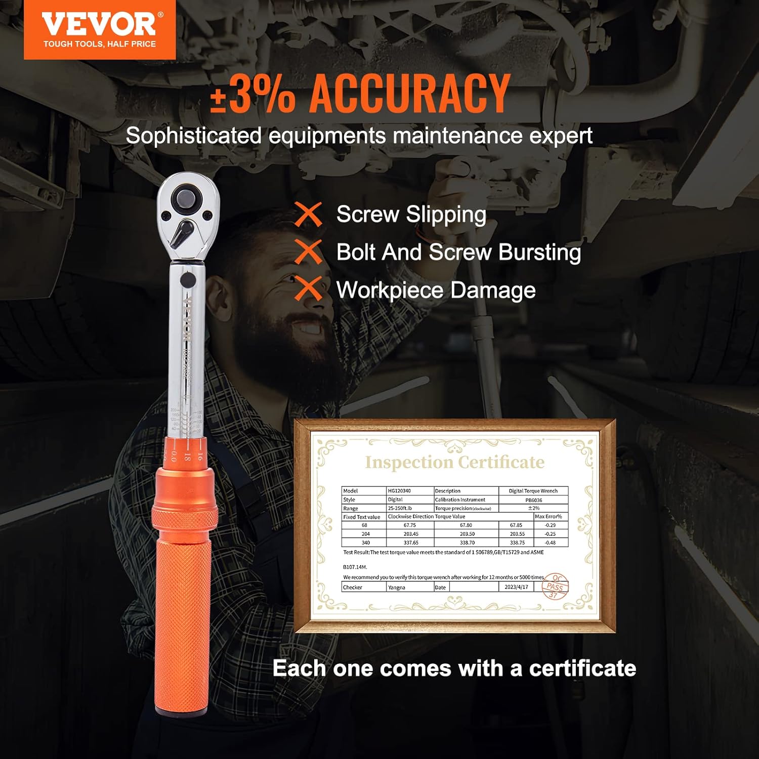 VEVOR Llave dinamométrica de clic de 14 pulgadas, 20-200in.lb3-23n.m básculas mecánicas de doble rango, doble dirección ajustable con adaptadores de