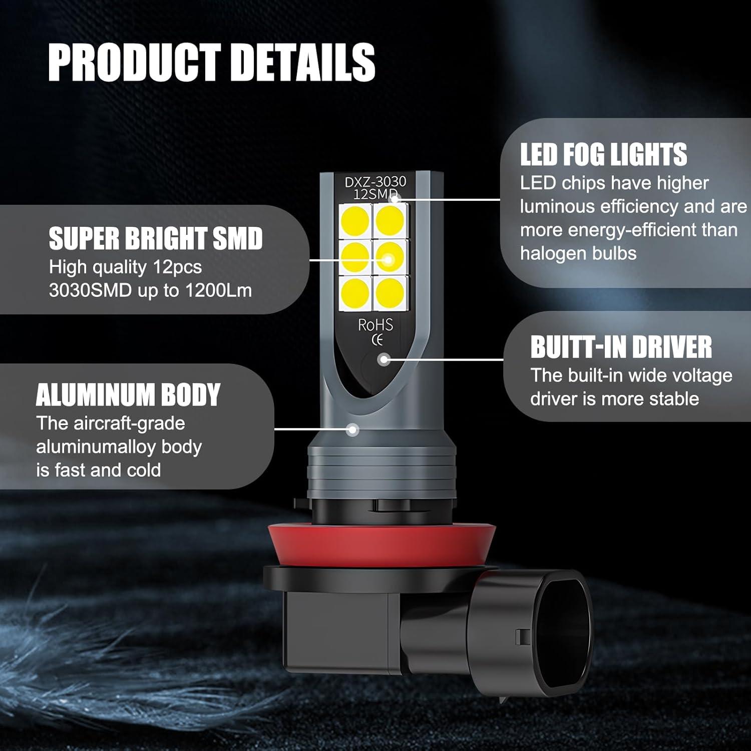 dawfall Pack-2 – Luz antiniebla LED H8H11 para automóvil, 3030-12SMD de alto brillo, bombilla de iluminación de 360 grados, resistente al agua, a