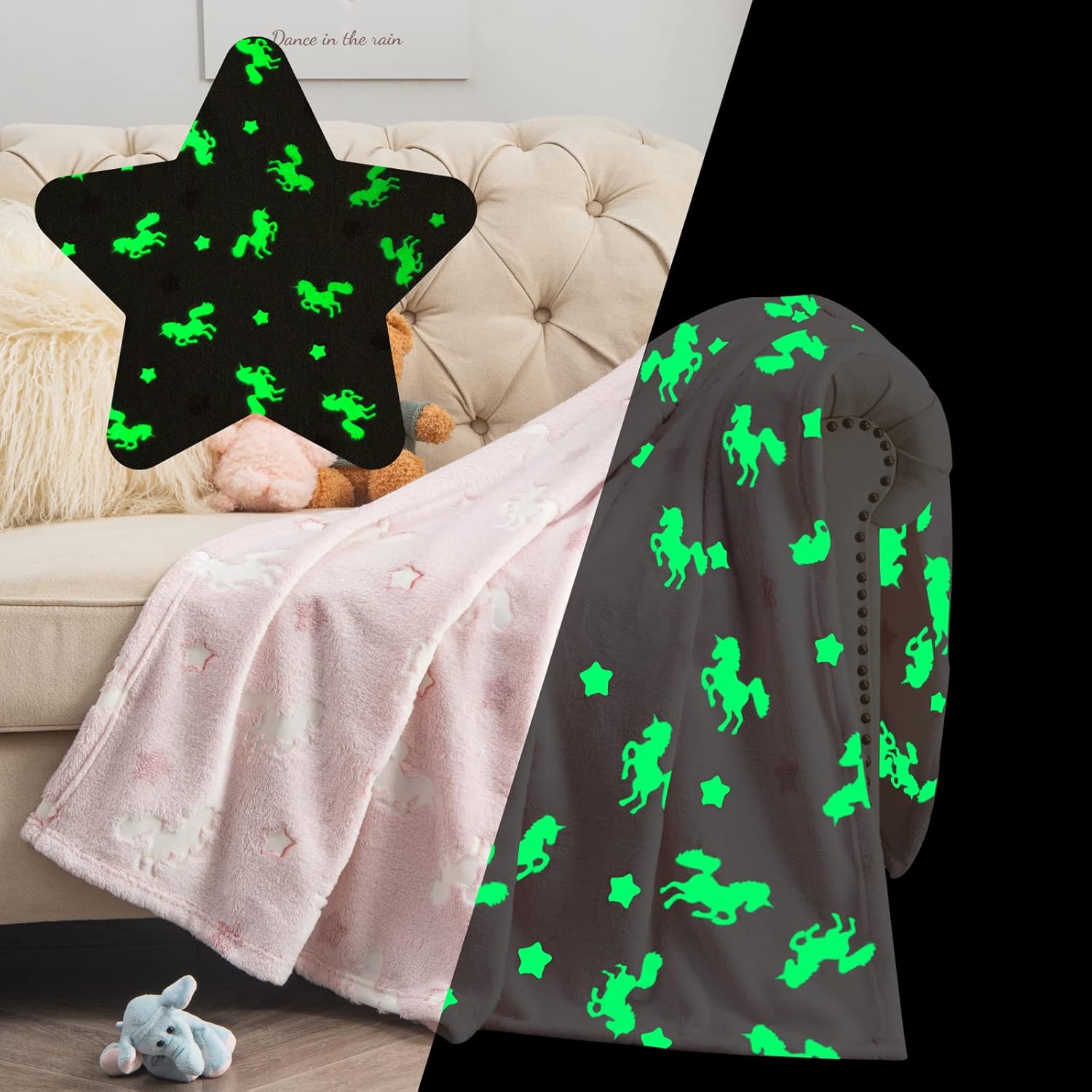 Manta que brilla en la oscuridad, regalos de unicornio para niños, niñas y adolescentes, suave y acogedora manta rosa, manta para niños pequeños