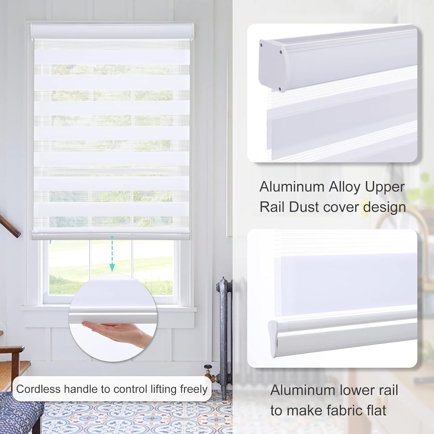 MYshade Persianas sin cordones de cebra para ventanas, persianas de doble capa para filtrar la luz, persianas de día y noche para cocina,