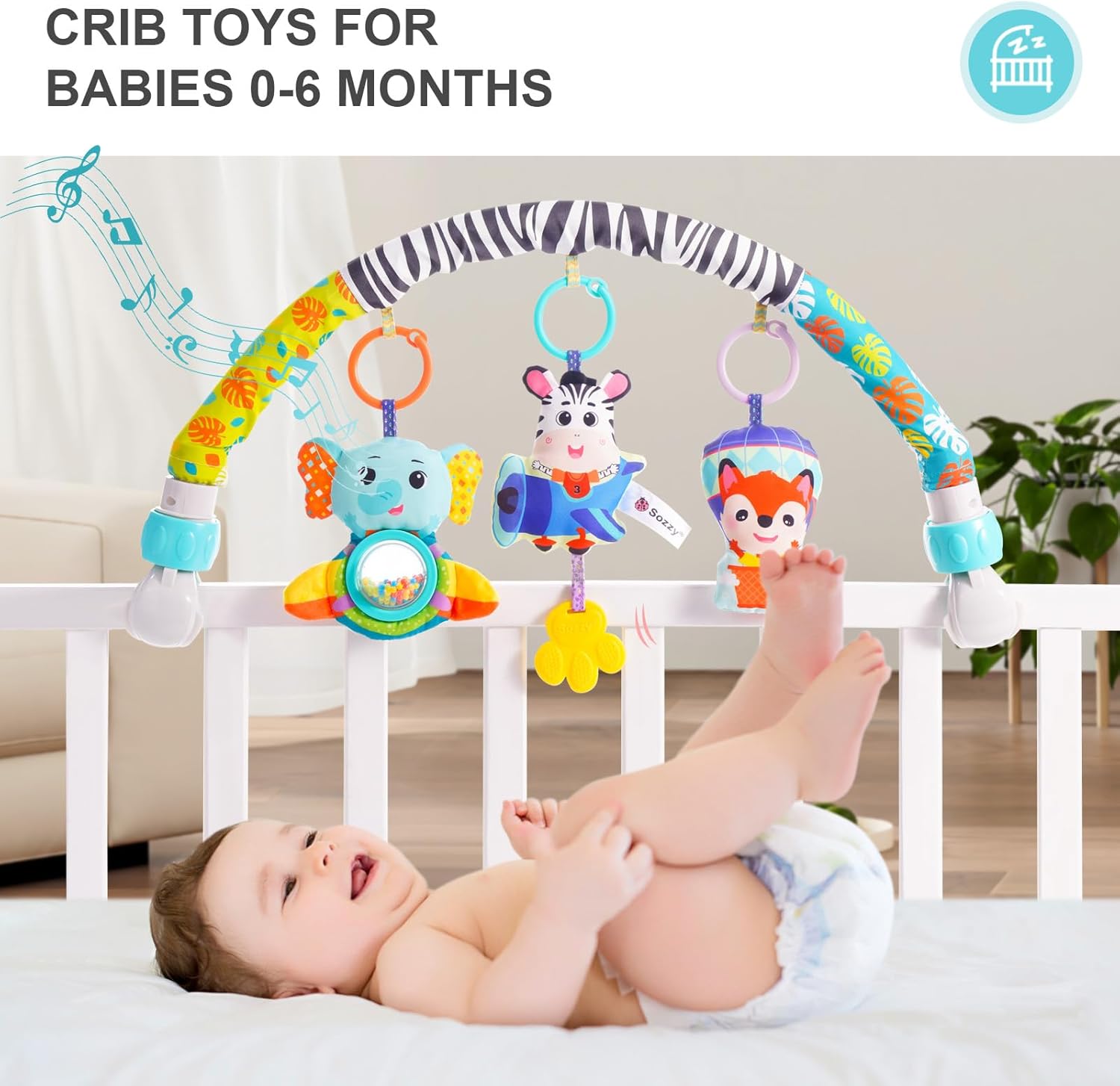Koty Juguete de arco de cochecito de bebé, juguetes de asiento de automóvil para bebés de 0 a 6 meses, juguete de arco de actividad con accesorios