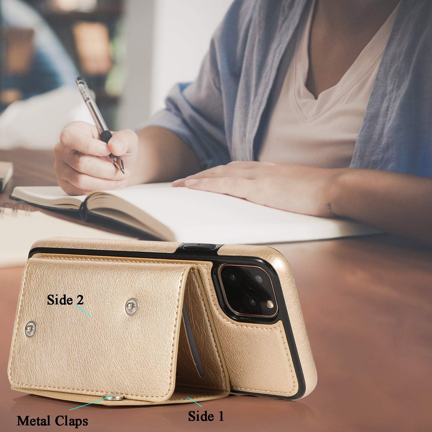 LUVI Funda para iPhone 11 Pro Max con correa para el cuello, correa cruzada, correa de muñeca, funda protectora con ranura para tarjeta de crédito,