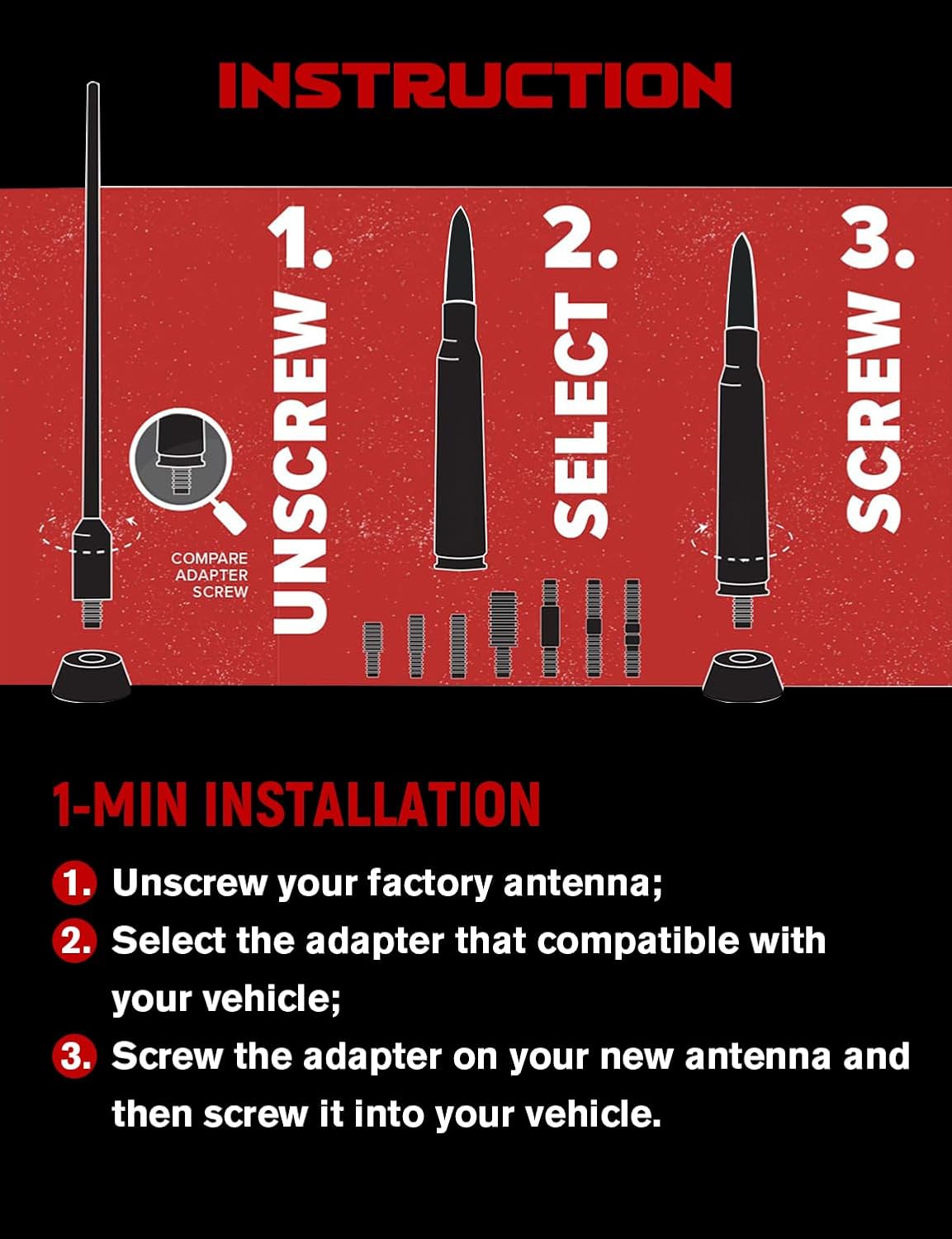 Antena universal de repuesto para automóvil, antena corta de aluminio Billet compatible con Ford, Dodge, Chevrolet, GMC, Jeep, accesorios de