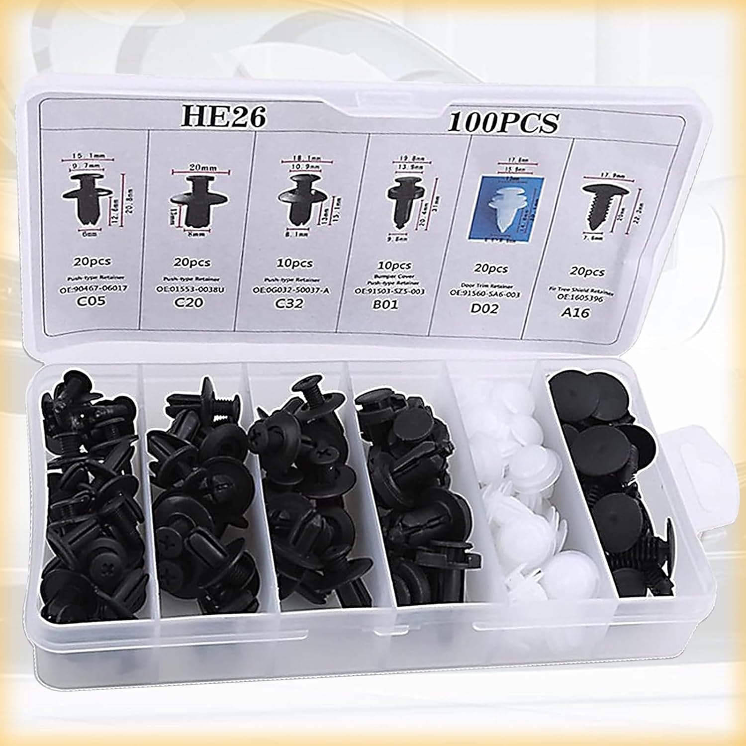 cueclue Juego de 100 hebillas para automóvil, clip de remache PA66 para parachoques, accesorios duraderos impermeables de nailon, producto