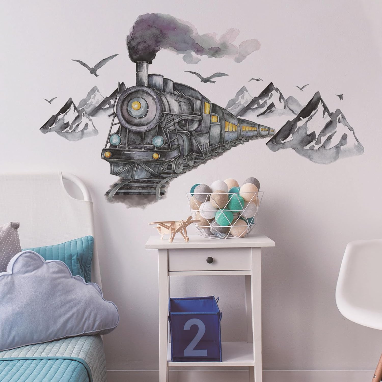 Calcomanías de pared de automóvil de tren de tinta, calcomanías de pared 3D, autoadhesivas, removibles, decoración de pared mural para habitación de