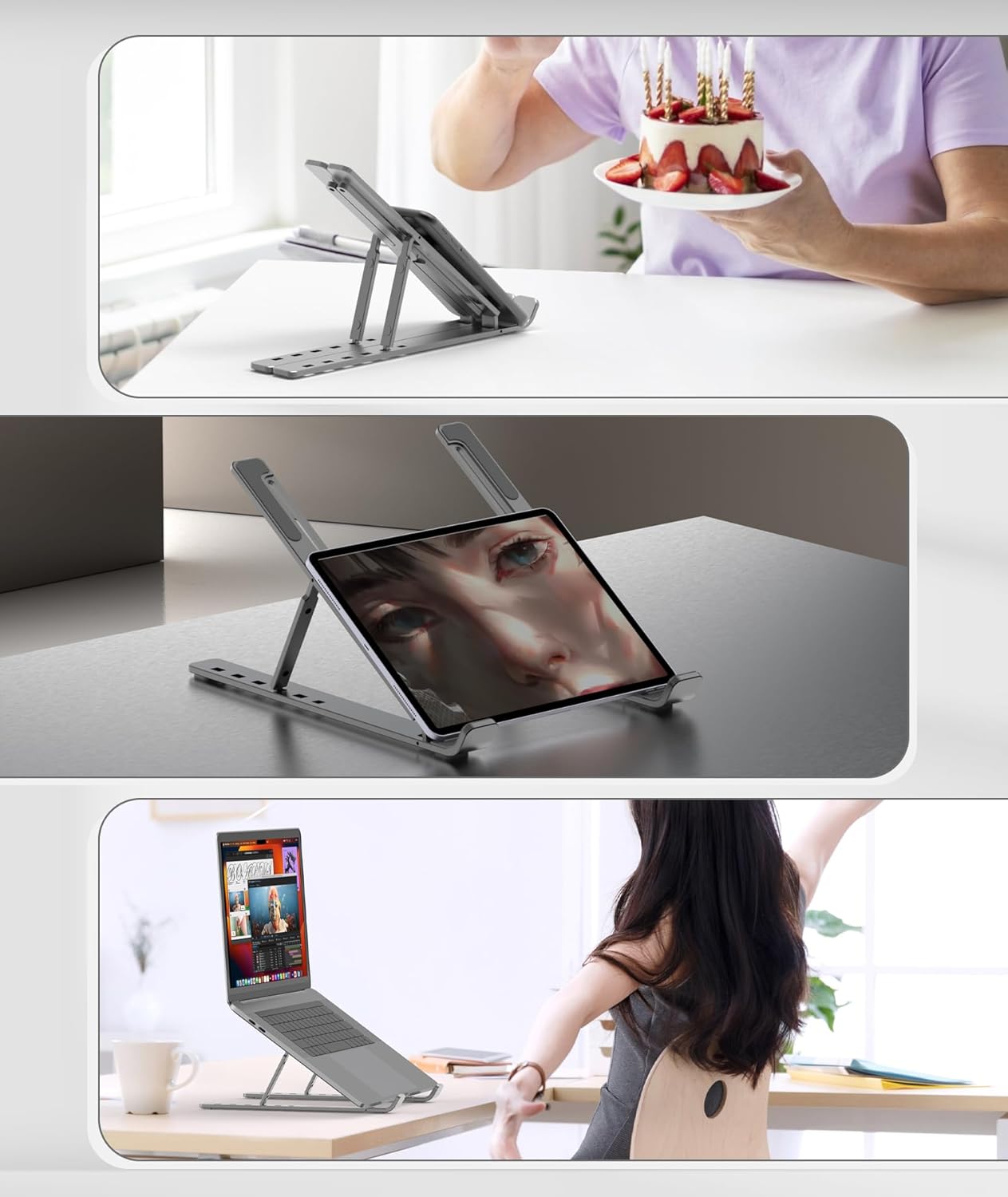 BoYata Soporte para laptop, soporte portátil para computadora de escritorio, elevador plegable de aluminio para laptop con 6 niveles de ajuste de