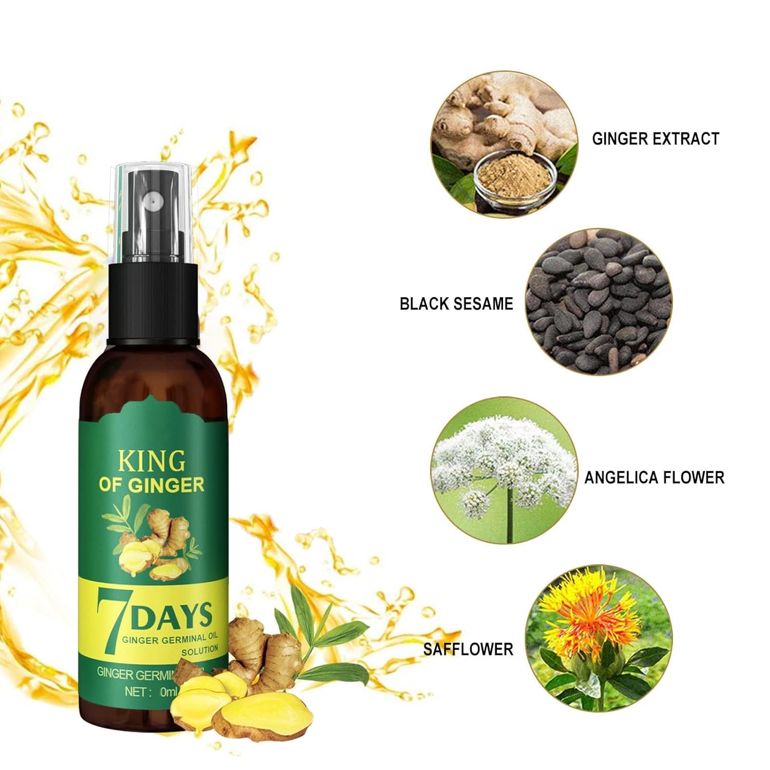 Shouga Kingu Aceite de crecimiento del cabello, aceite de jengibre para el crecimiento del cabello, aceite germinal de jengibre 7 días, King of
