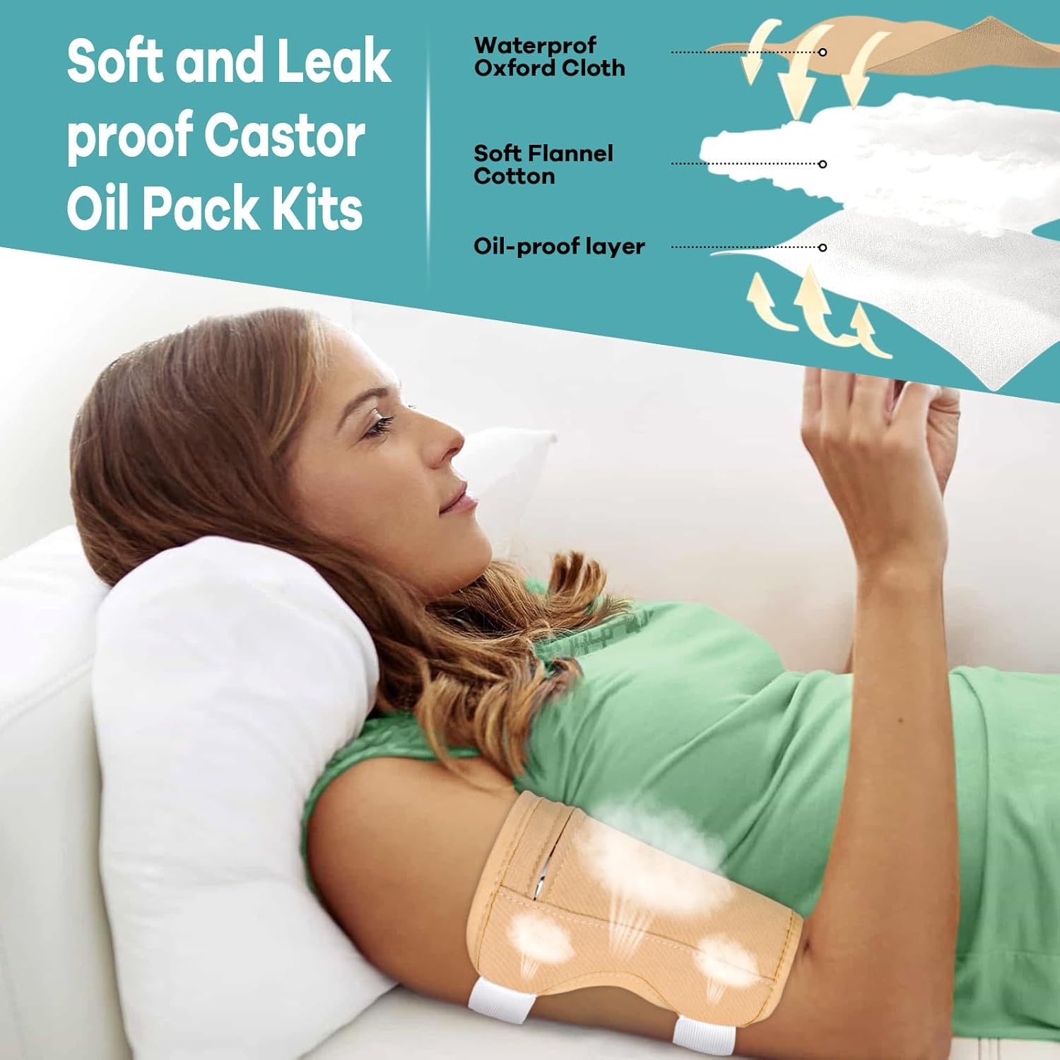 Paquete de aceite de ricino para rodilla, 2 piezas orgánicas para envoltura de aceite de ricino para pies con 2 almohadillas térmicas, kit de
