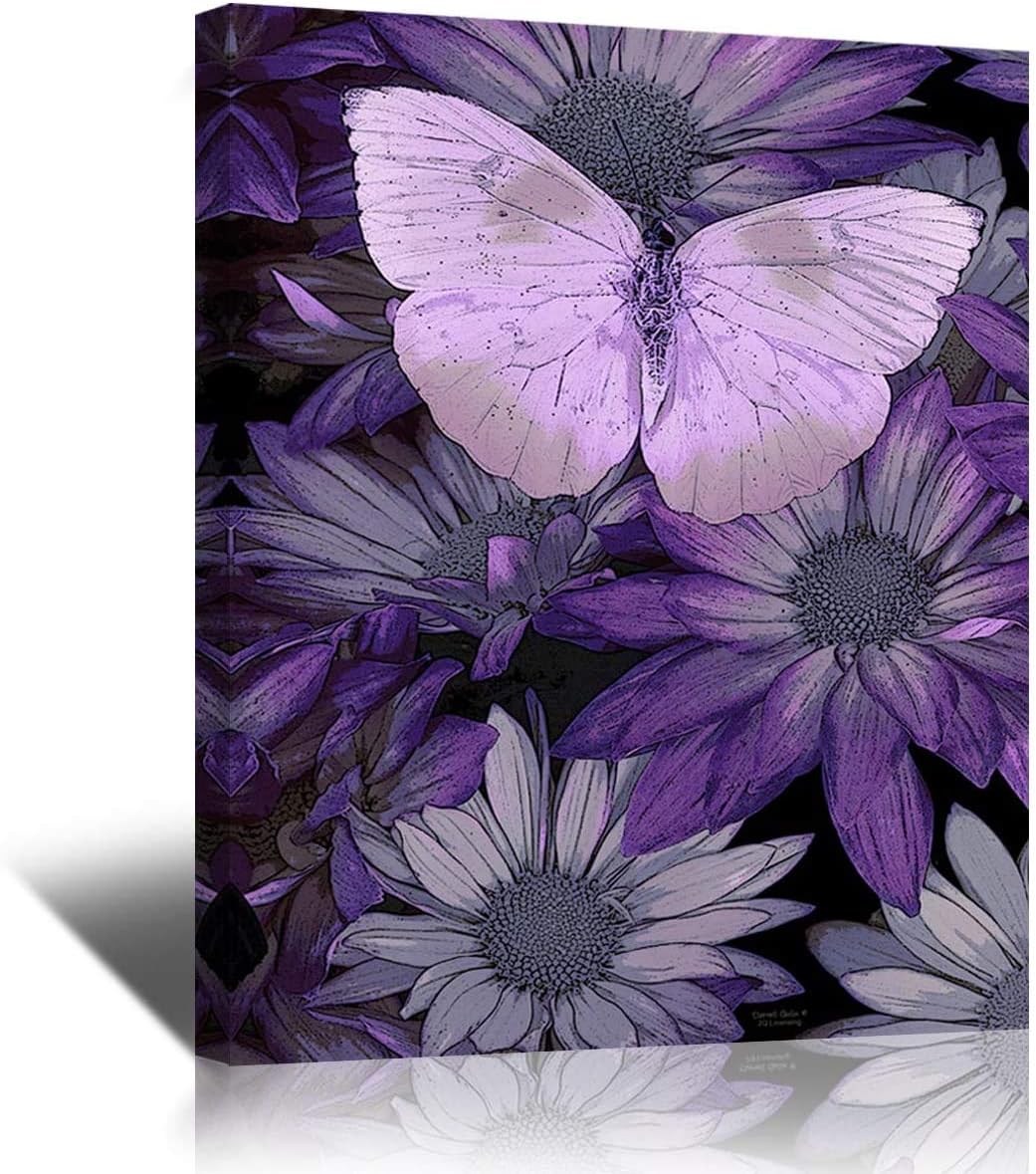 Impresión giclée de pintura de mariposa morada sobre lienzo, estirada y enmarcada, decoración moderna del hogar para sala de estar, dormitorio,