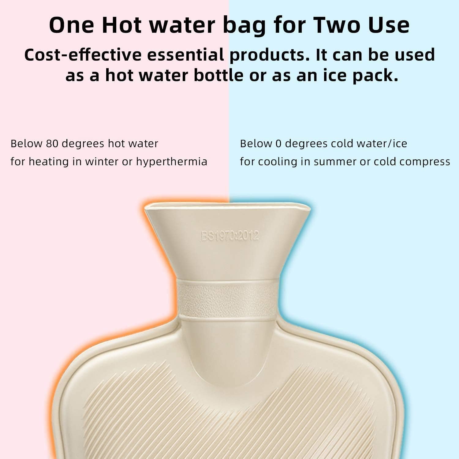 Botella de agua caliente de goma con tapa suave (2 litros), bolsa clásica de agua caliente para aliviar el dolor, calambres, cuello, dolor de