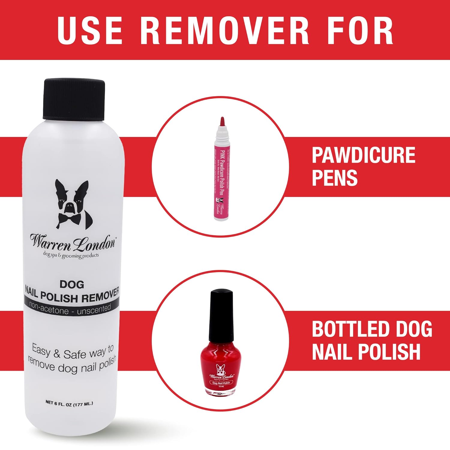 Warren London – Removedor de esmalte de uñas para perros  Fórmula sin acetona  Uso con bolígrafos de esmalte Pawdicure y otros esmaltes de uñas para