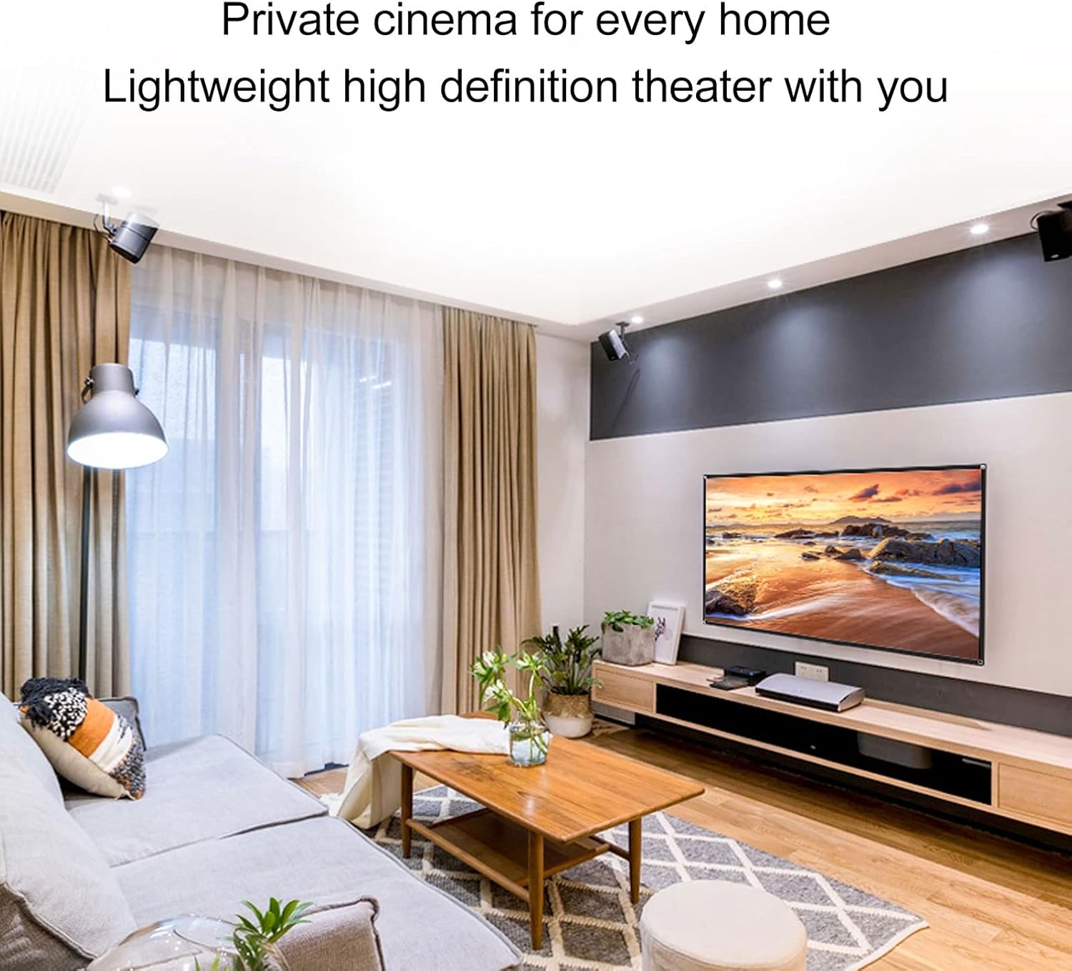 Pantalla de proyector de 60 pulgadas, portátil 169 4K HD, pantalla de proyección de video plegable para interiores y exteriores con 4 ganchos,