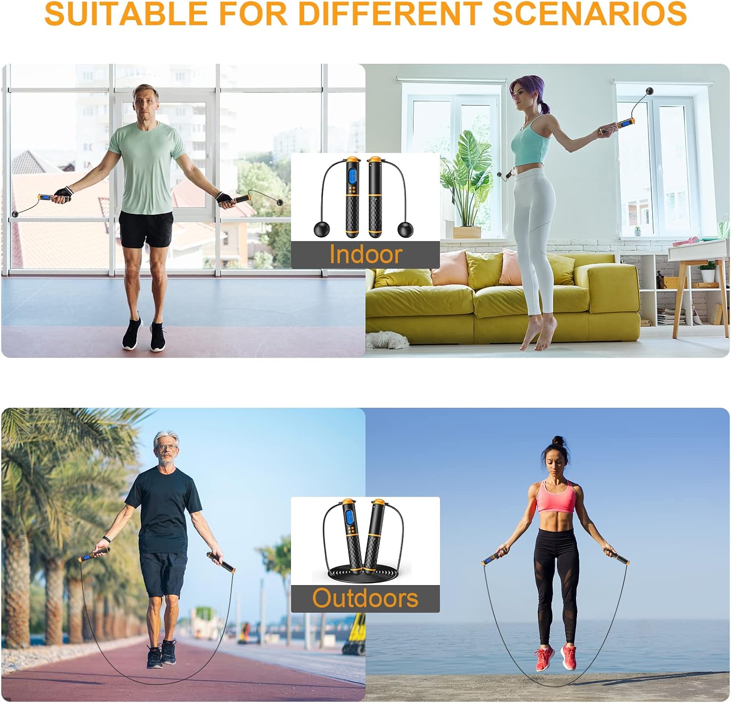 Cuerda de saltar inteligente, cuerda de saltar de fitness con registro de pesoapacióntiempocalorías, cuerdas de saltar ajustables para gimnasio en