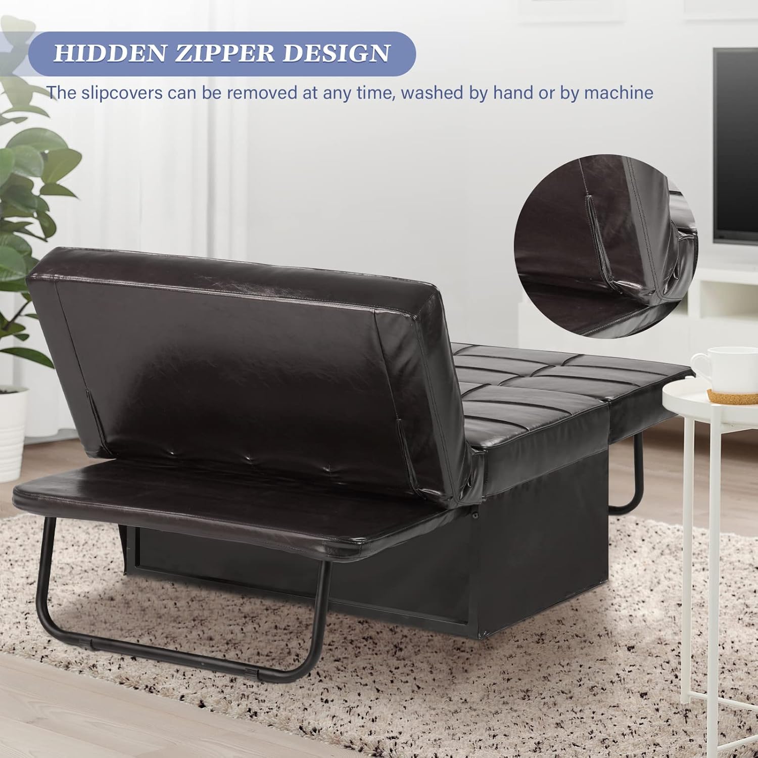 Saemoza – Sofá cama de cuero, cama otomana plegable 4 en 1, silla convertible moderna con respaldo ajustable, elegante sofá cama de piel sintética