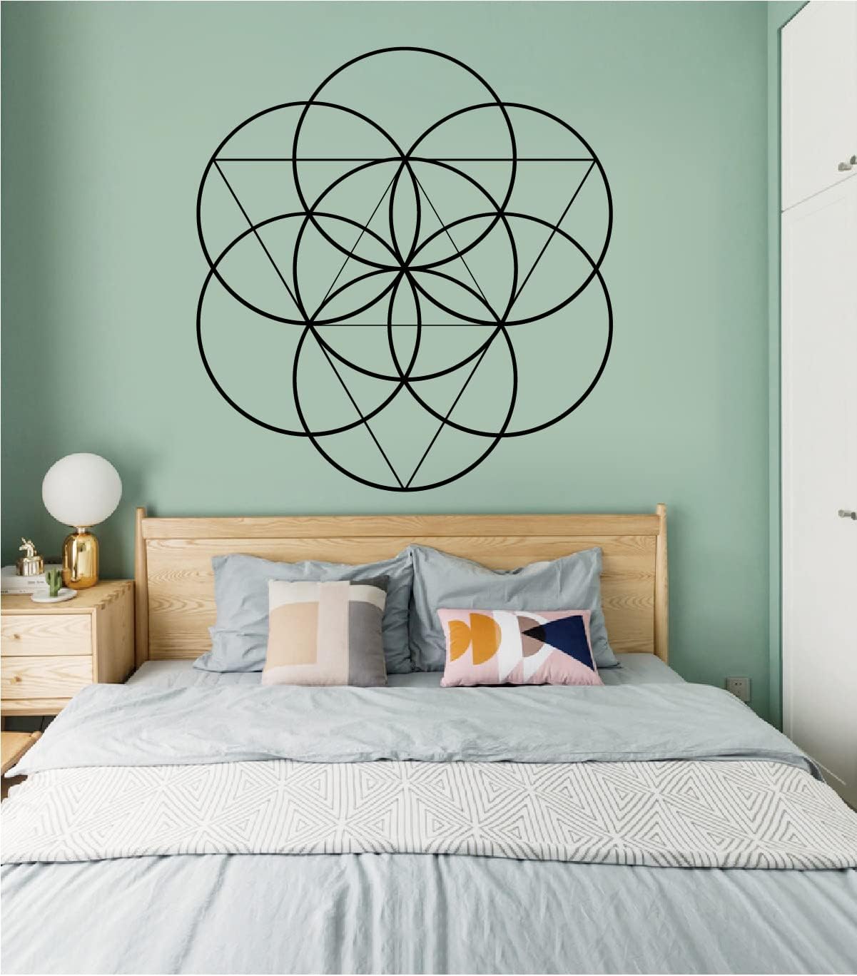 Pegatina de pared de geometría sagrada, círculo geométrico de alquimia, diseño de mandala redondo, póster de polígono estereoscópico BK046 (M-14.5 x
