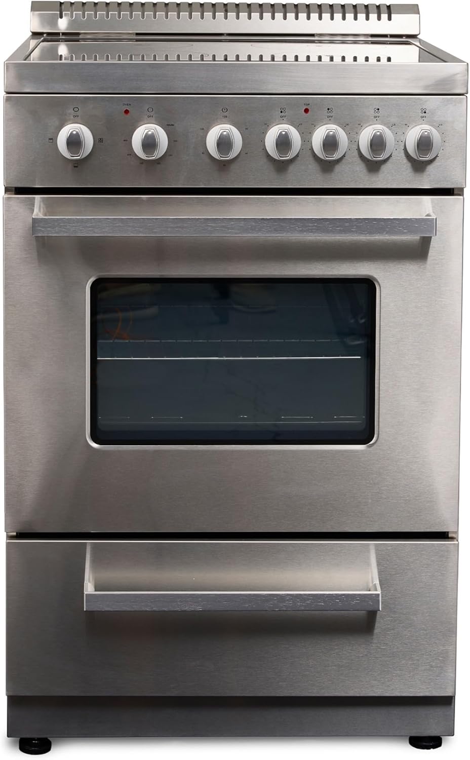 Premium Levella PRE2026GS – Cocina eléctrica de 20 pulgadas con 4 quemadores y horno individual de 2.1 pies cúbicos, acero inoxidable