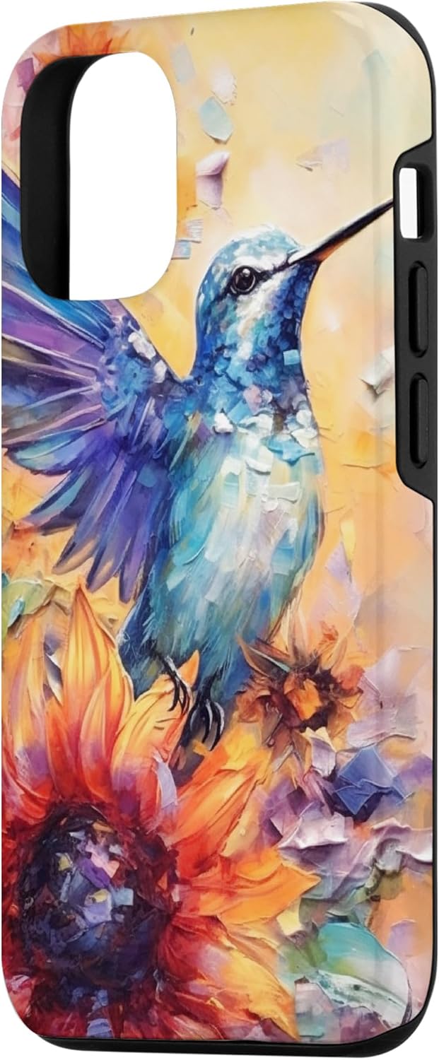 Funda para iPhone 14 Colorful Watercolor Sunflower Nature Purple Blue Hummingbird