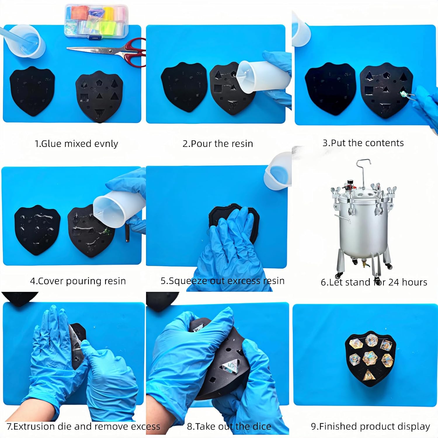 Migugaga DND – Molde de dados para fundición de resina, moldes de dados de silicona D&D de borde afilado con kit de 36 piezas de fabricación de